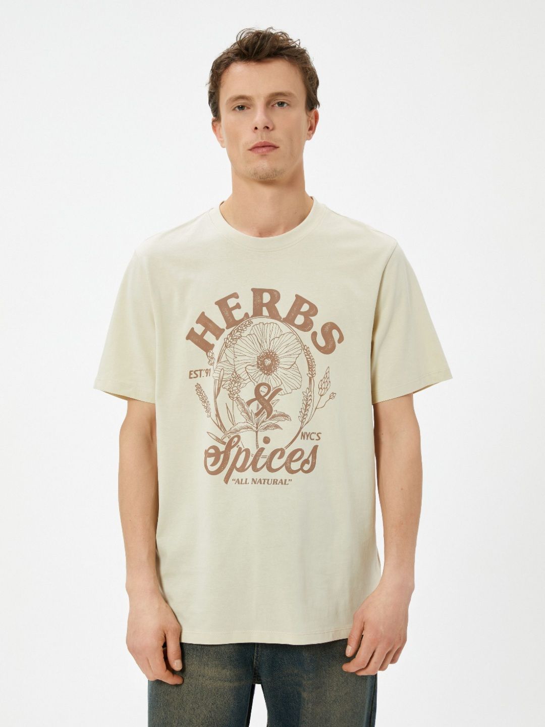 Koton Men Graphic Printed Round Neck Cotton T-shirt