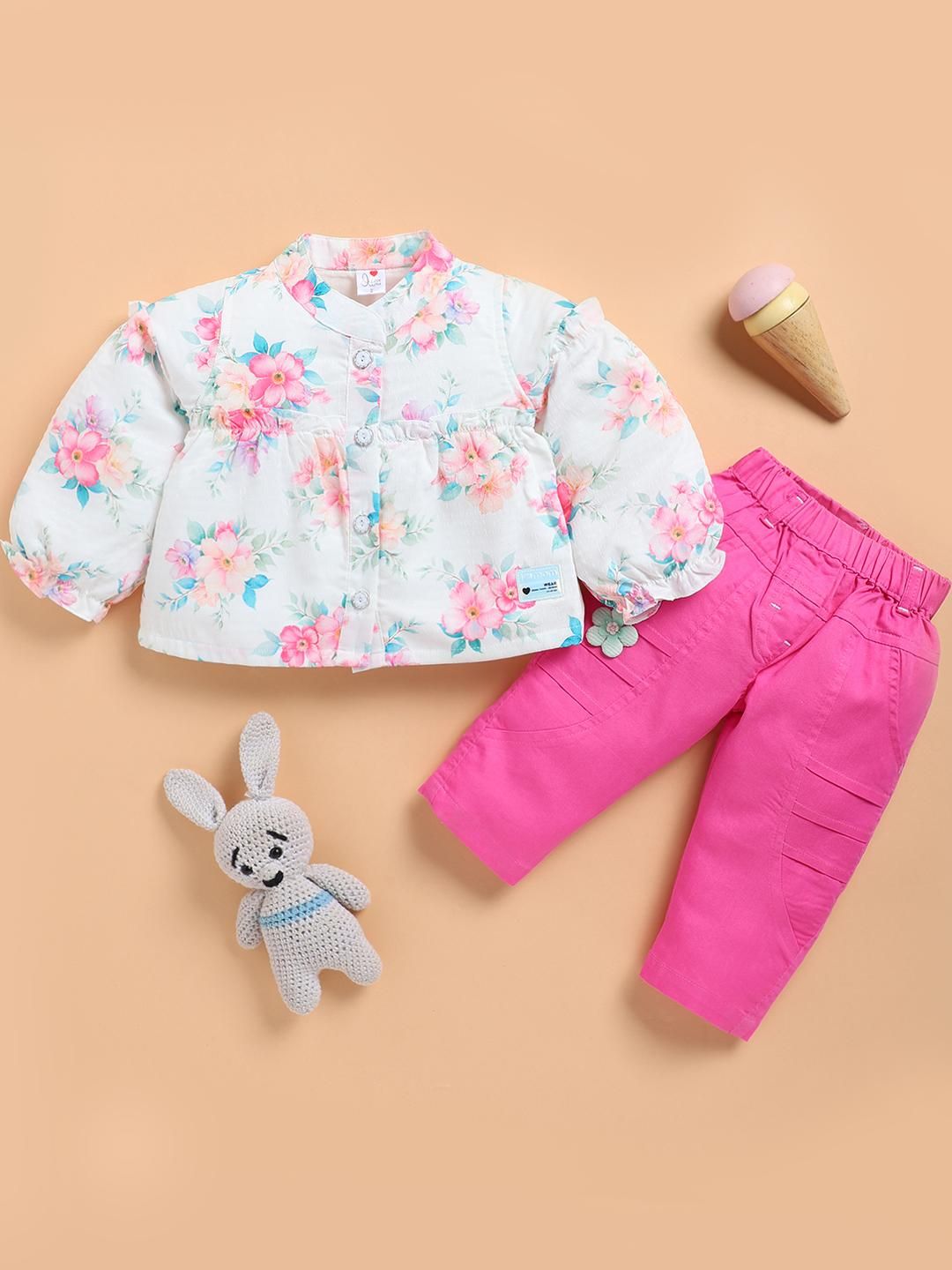 I LOVE MOM Girls Printed Top with Trousers