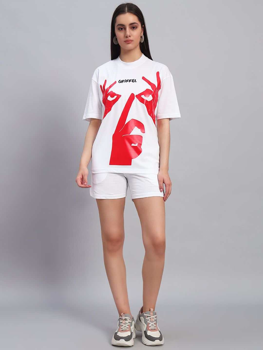 Buy GRIFFEL Printed Oversized Fit Pure Cotton T Shirt & Shorts Co Ord Set -  - Apparel for Women