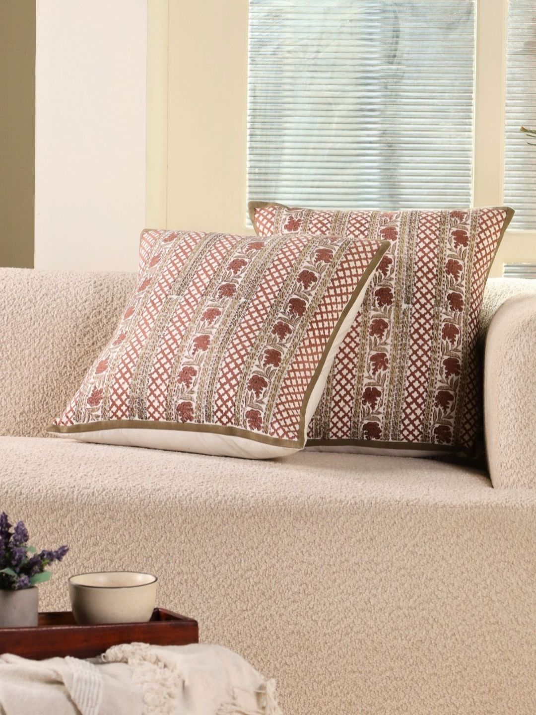 Peepul Tree Rust 2 Pieces Ethnic Motifs Square Cotton Cushion Covers