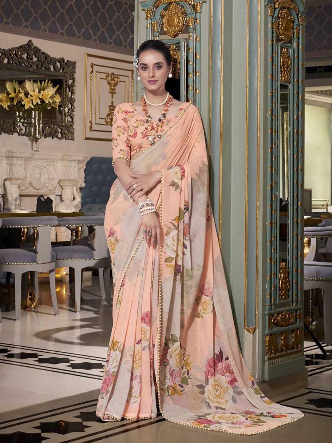 MADHAVPRIYA Floral Printed Pure Georgette Saree