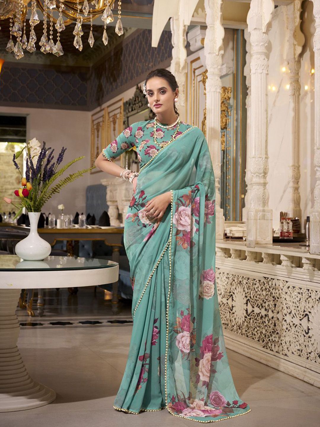 MADHAVPRIYA Floral Printed Pure Georgette Tussar Saree