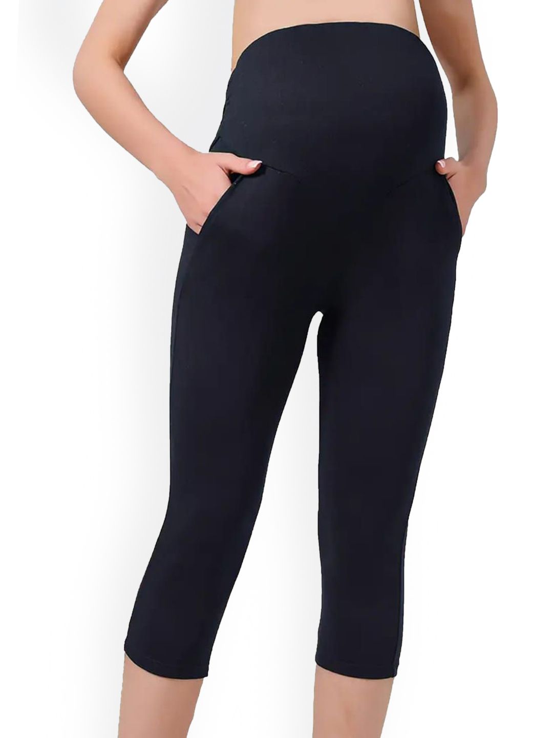 Lenam Stretchable Maternity Three-Fourth Length Leggings With Adjustable Waist