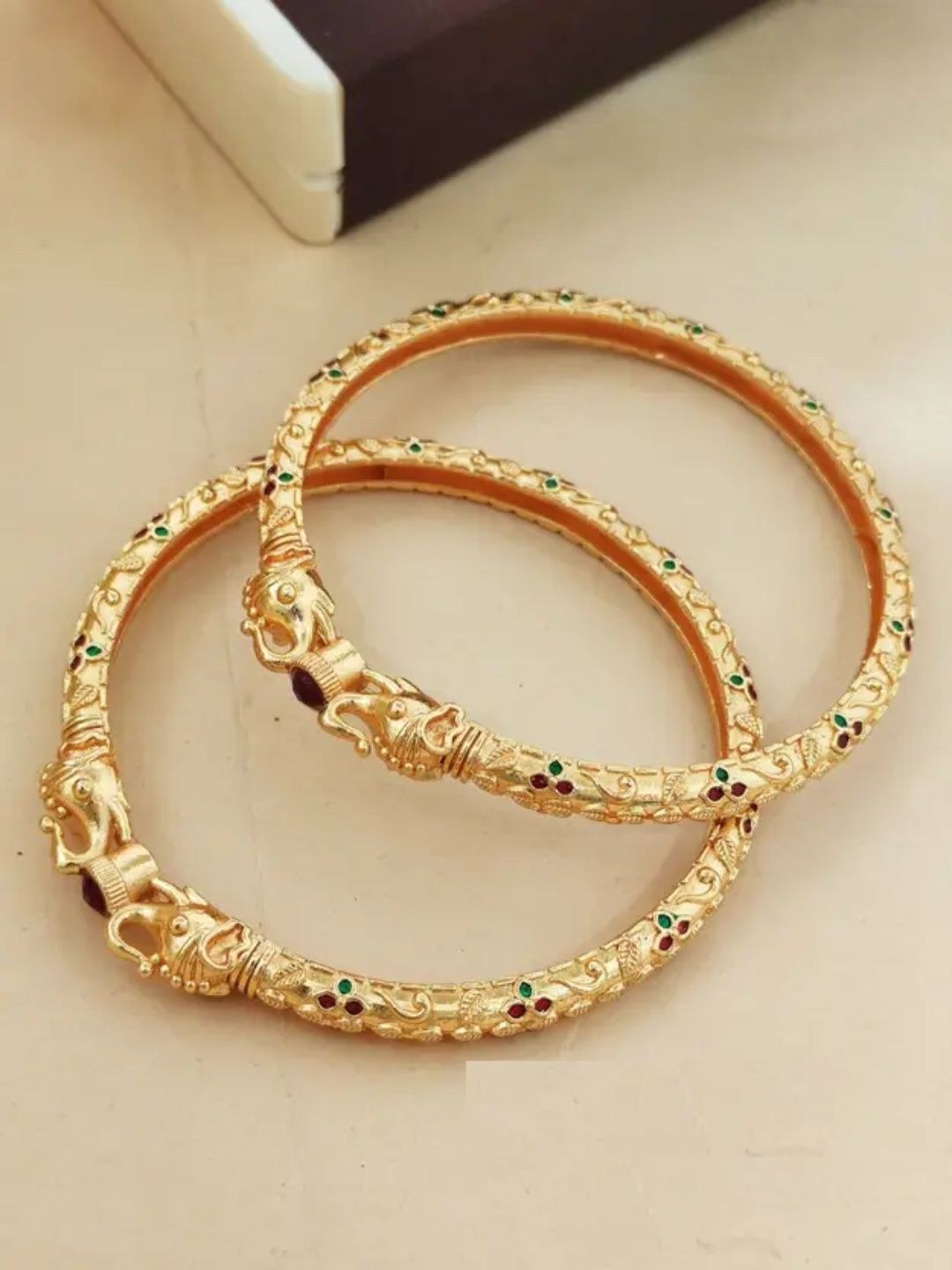Vani Enterprise Set Of 2 Gold-Plated Stones Studded Bangles
