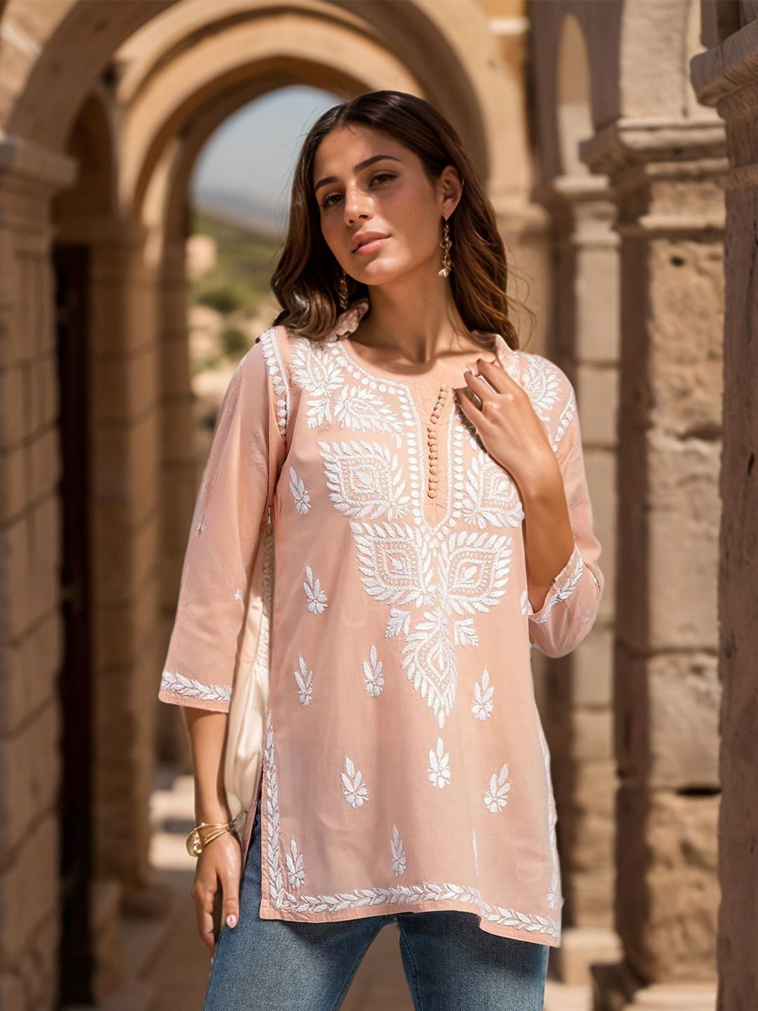 Sitaram Designer Women Ethnic Motifs Embroidered Round Neck Thread Work Kurti