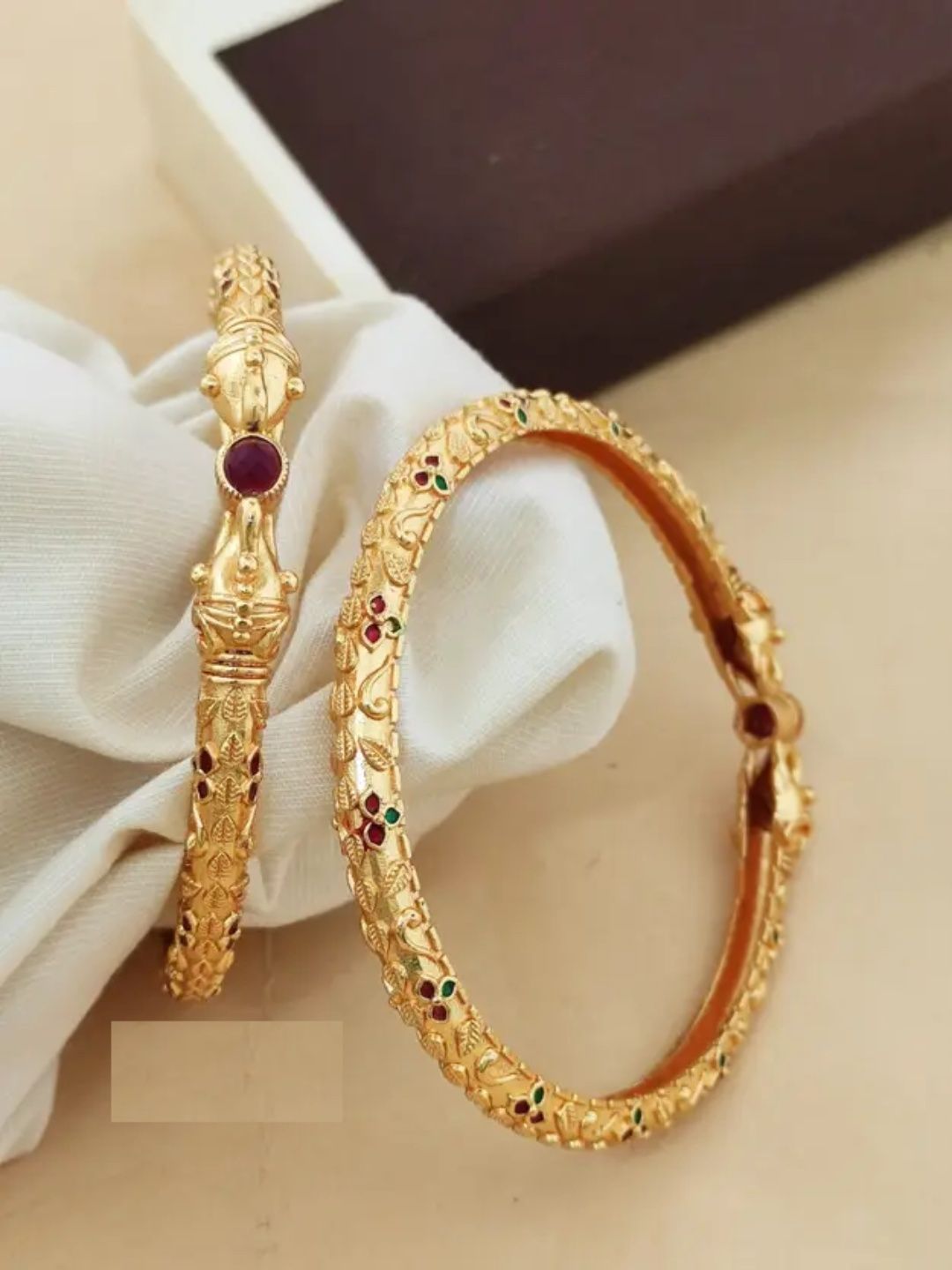 Vani Enterprise Set Of 2 Gold-Plated Stone-Studded Bangles