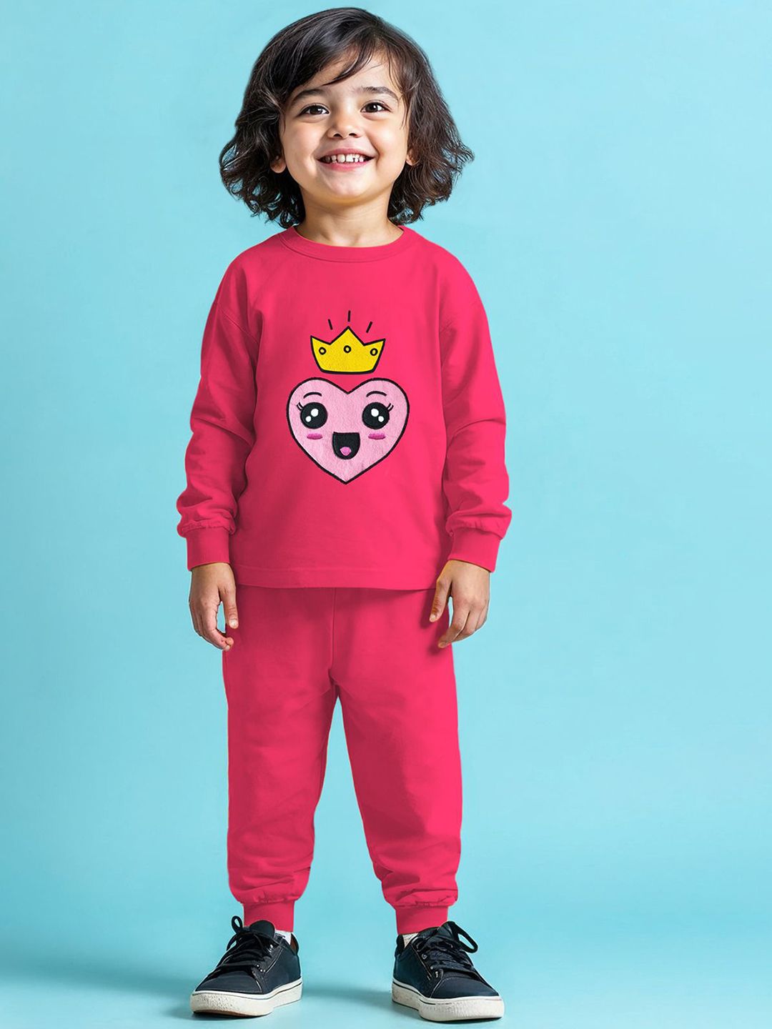 YK X Trampoline Kids Cotton Terry Loop Patch-Work Printed Night Suit Set