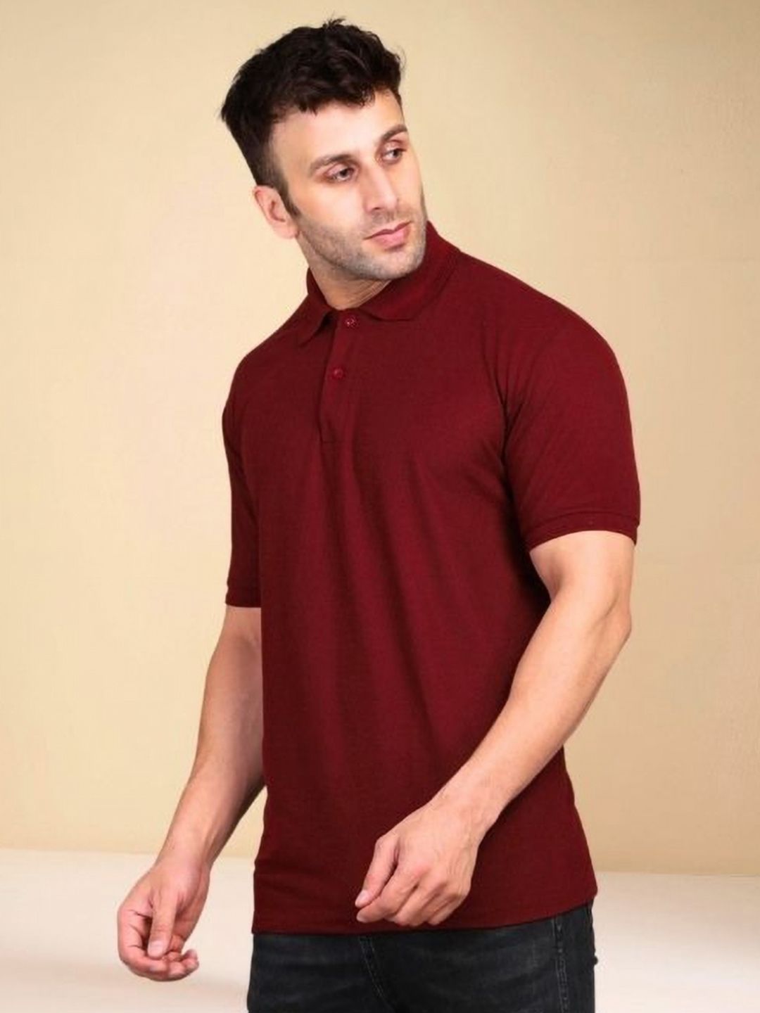 URBANICE Maroon Polo Collar Regular Fit Casual T-shirt