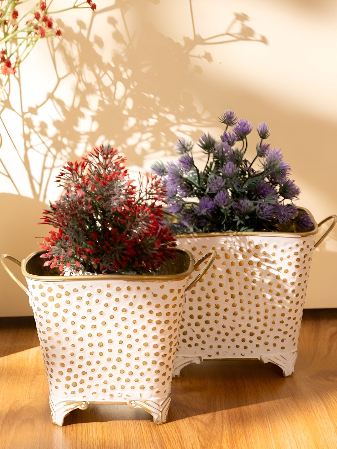 THREADVIBE LIVING 2Pcs Polka Dotted Square Basket Planters