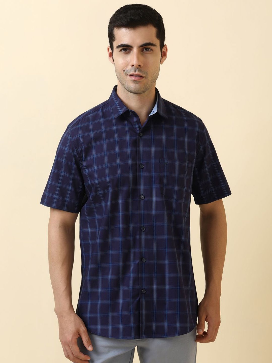 Allen Solly Men Windowpane Checked Spread Collar Cotton Casual Shirt