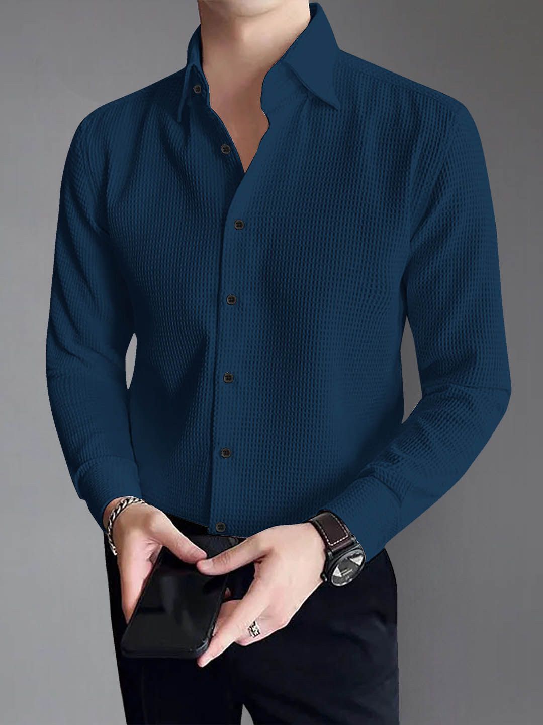 Metronaut Spread Collar Textured Regular Fit Shirt
