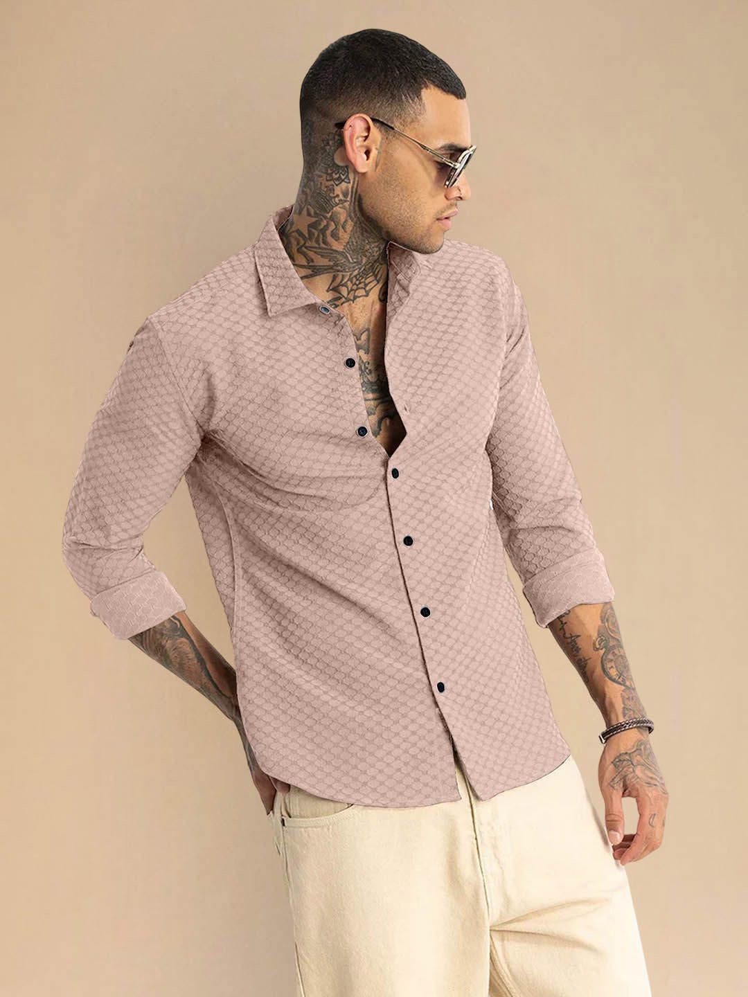Moda Rapido Textured Spread Collar Long Sleeves Casual Shirt