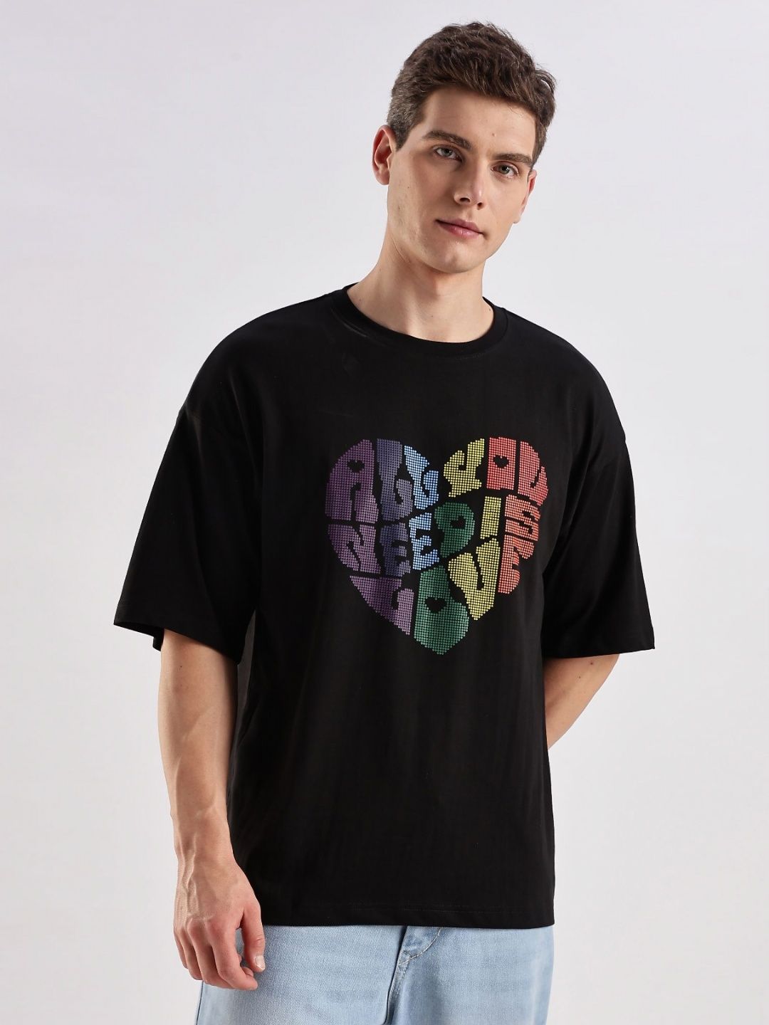 Mast & Harbour Black & Purple Typography Printed Pure Cotton T-shirt