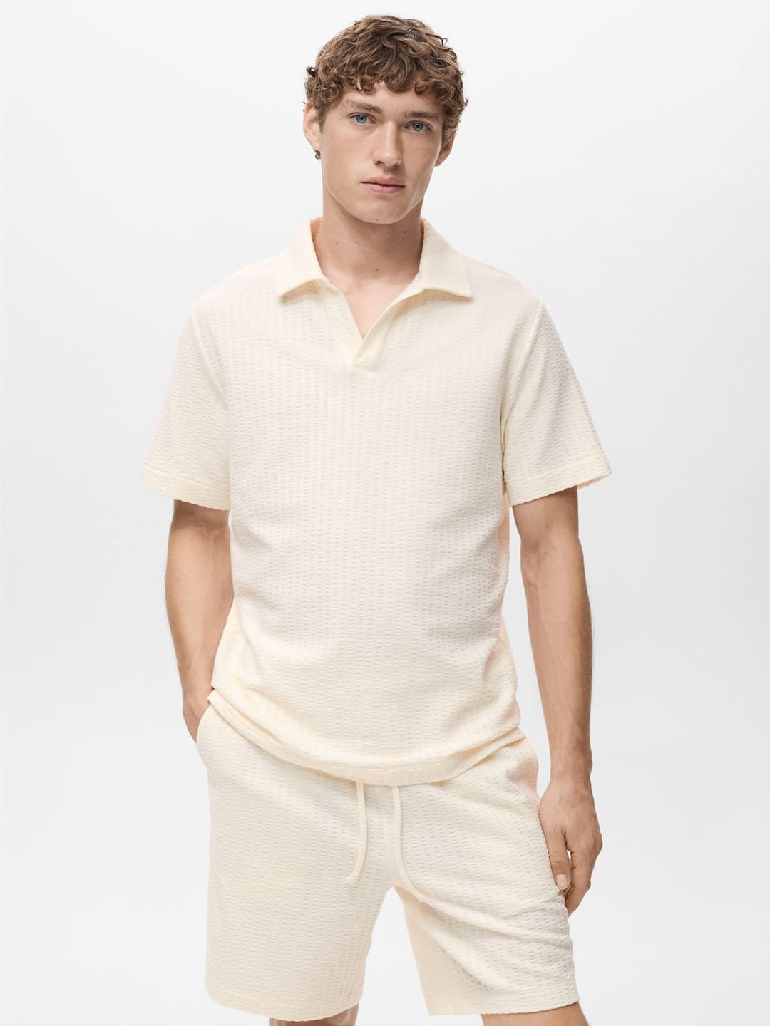 MANGO MAN Seersucker Polo T-shirt