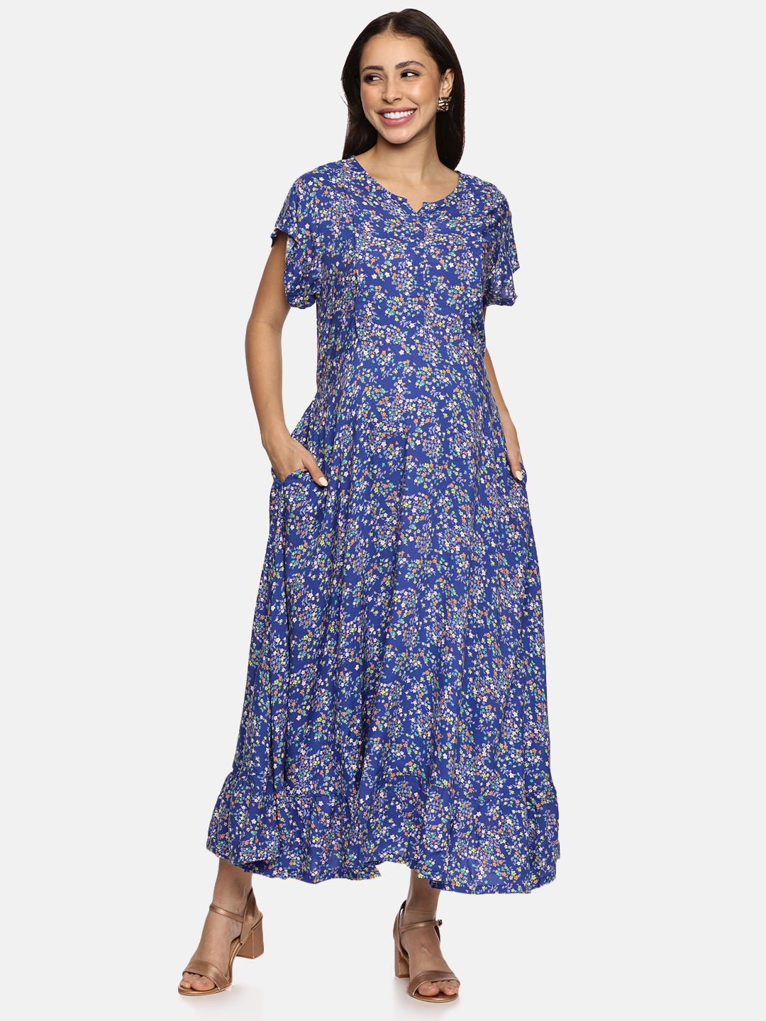 Nejo Floral Printed Maternity Fit & Flare Midi Dress