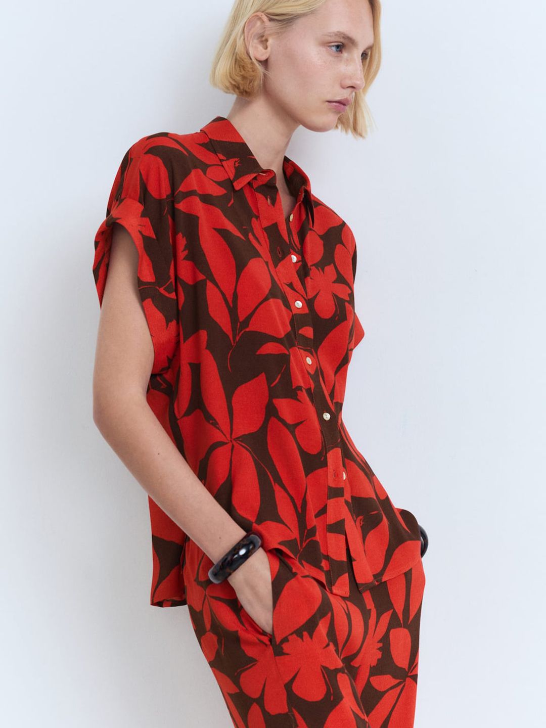 MANGO Floral Printed Extended Sleeves Shirt