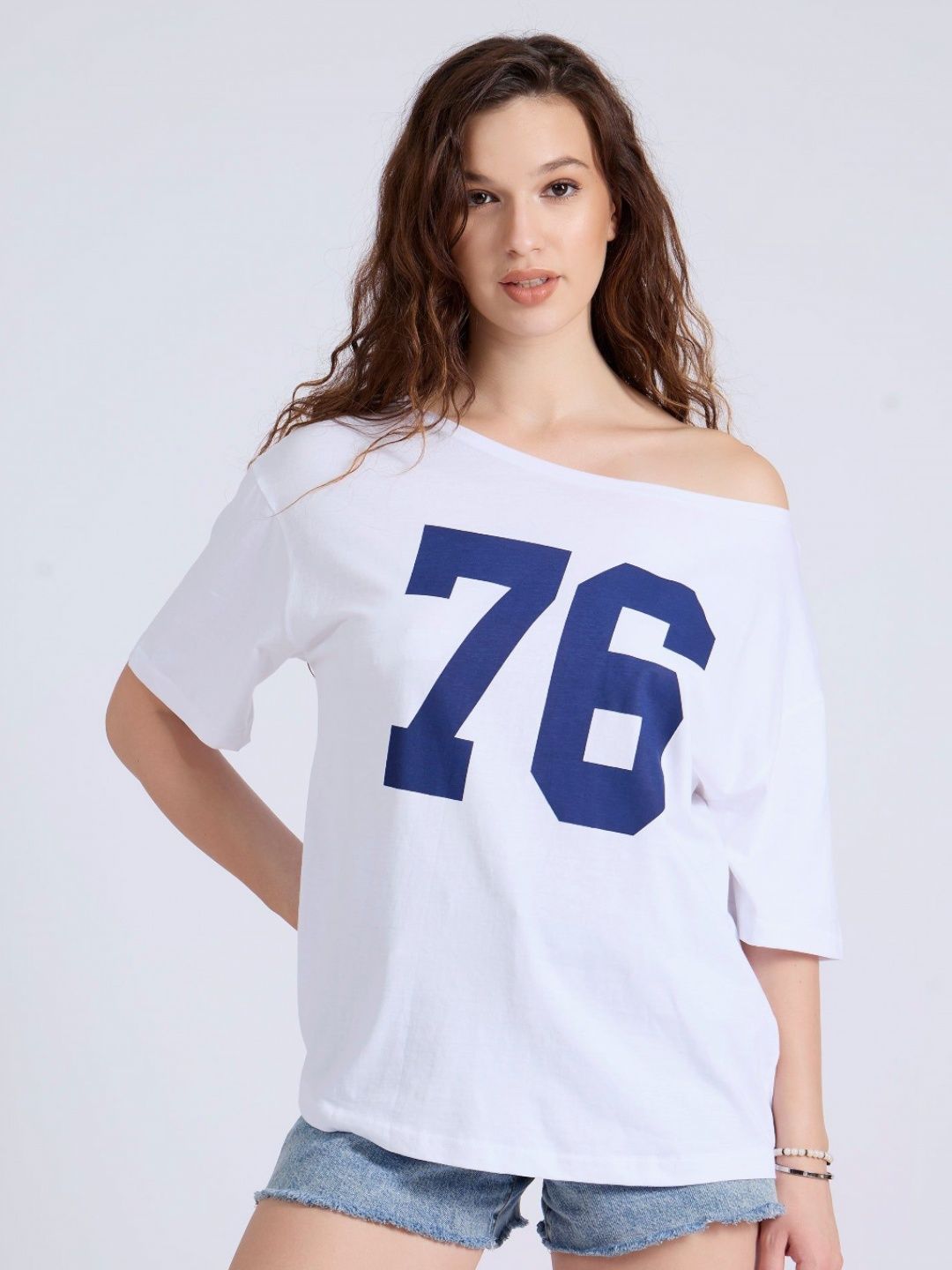 Outzidr Varsity Printed Drop-Shoulder Sleeves Cotton T-shirt
