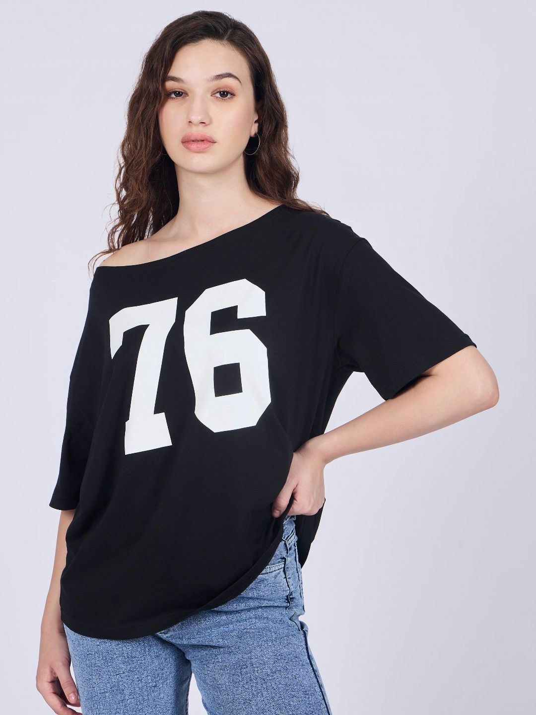 Outzidr Varsity Printed Drop-Shoulder Sleeves Cotton T-shirt