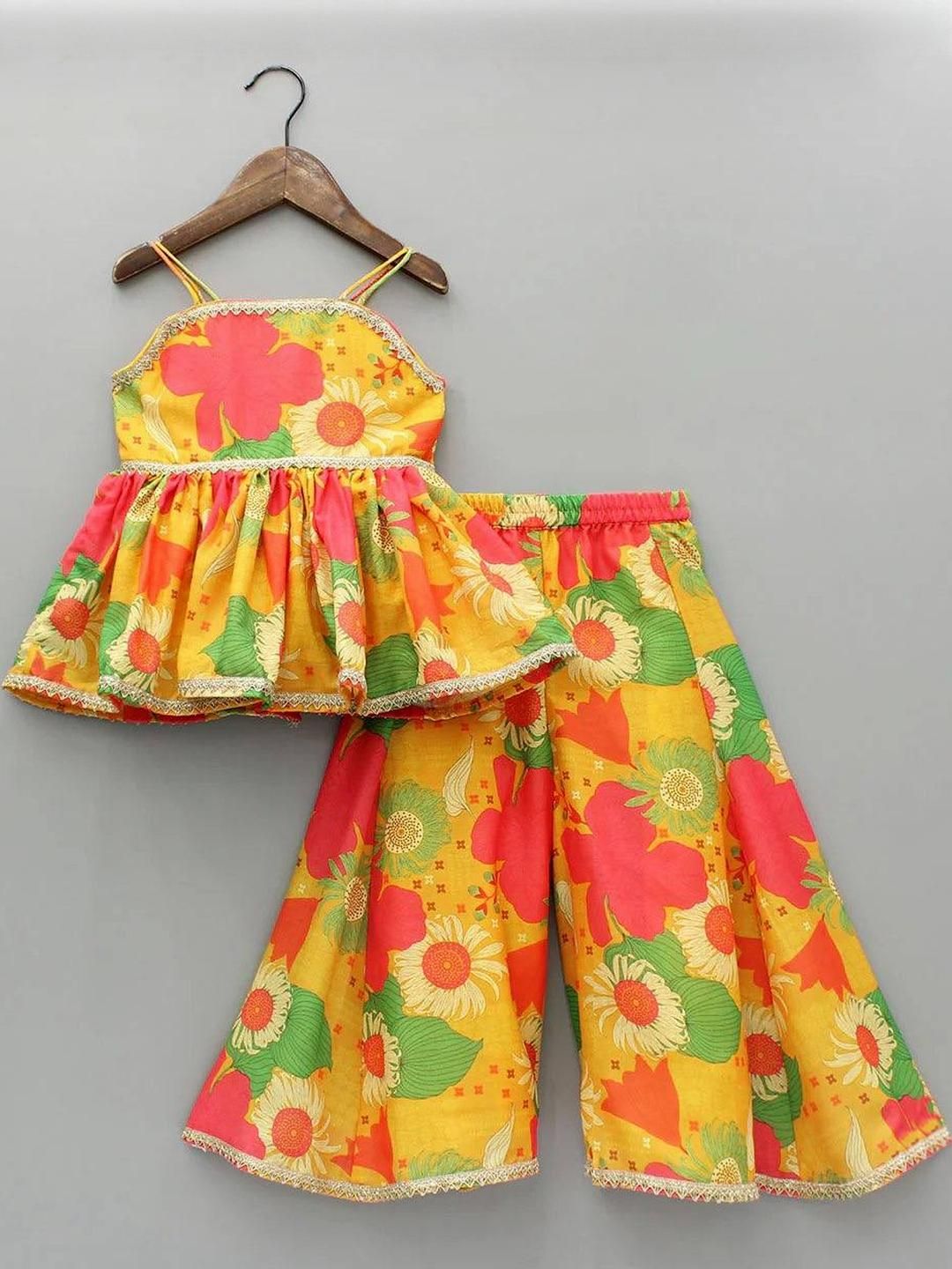 Girls Printed Sleeveless Top And Palazzo Set With Dupatta 3Pc 2