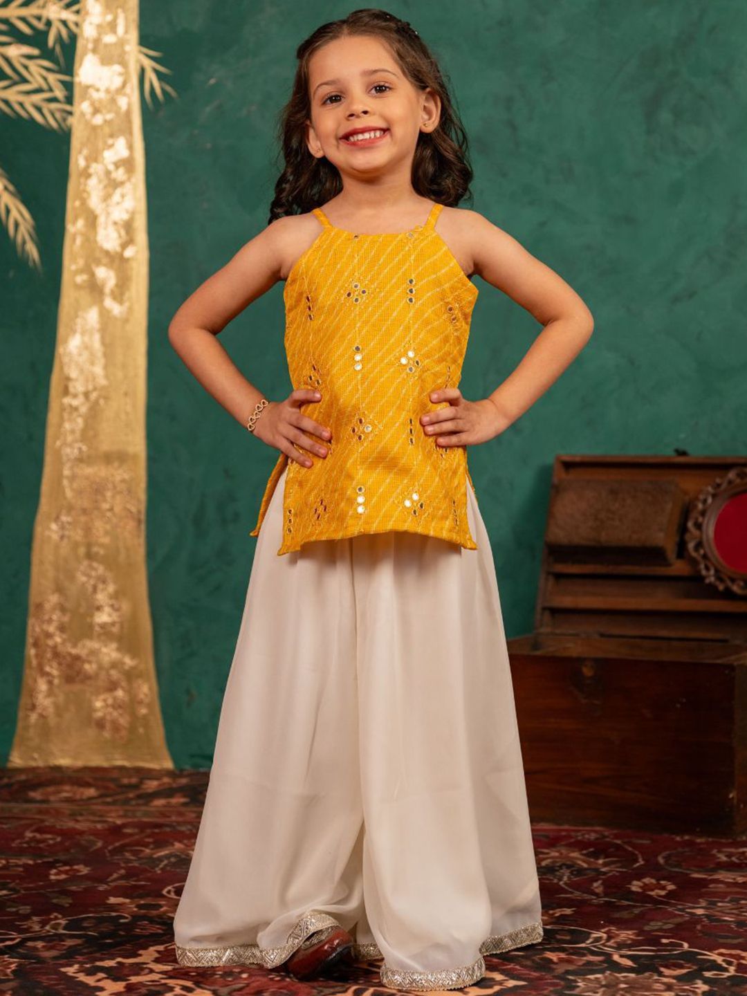 Jilmil Girls Floral Embroidered Kurti with Sharara