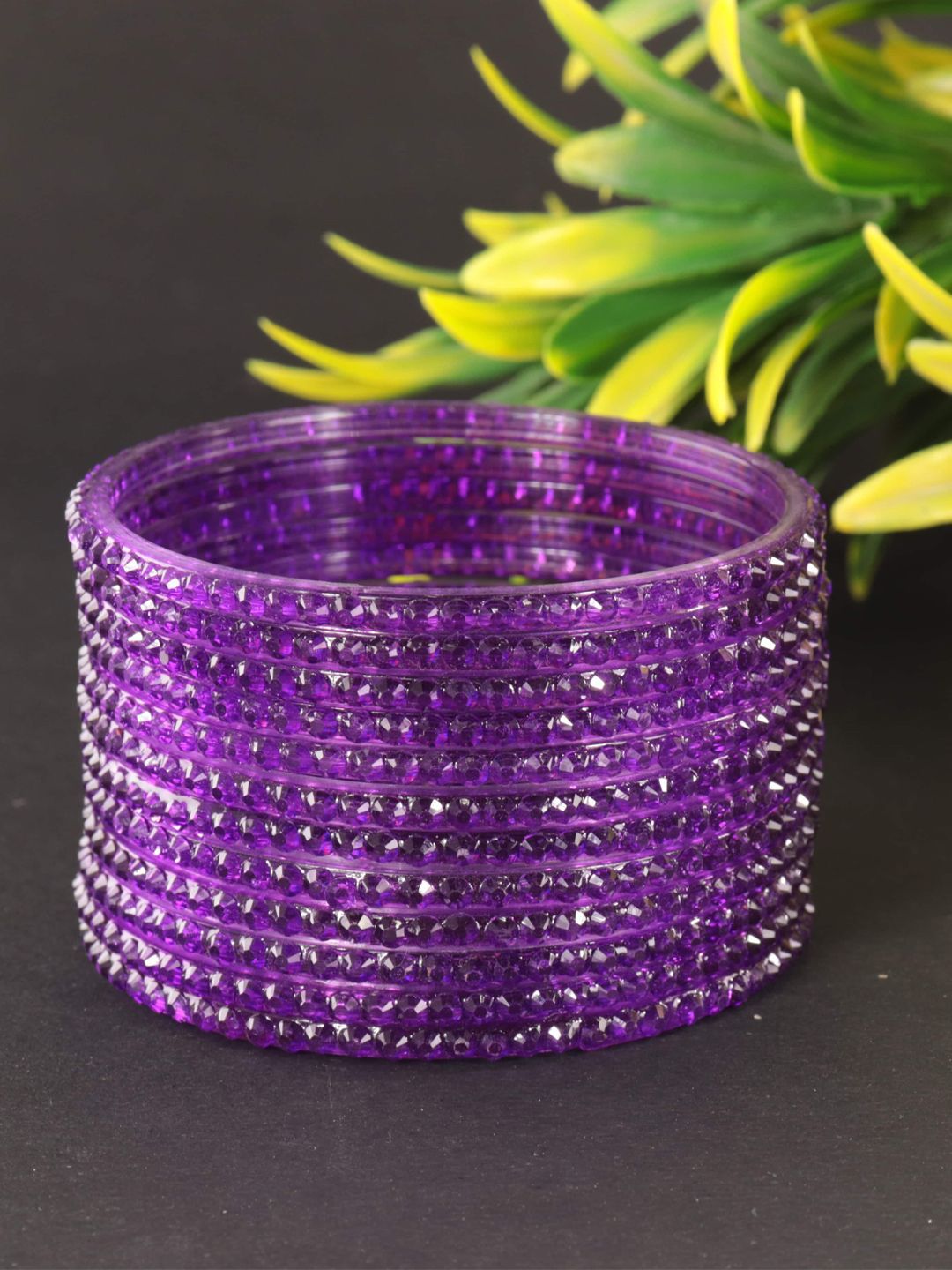 LAVAZZA Set Of 12 Stylish Glass Beautiful Crystal Beads Work Bangles