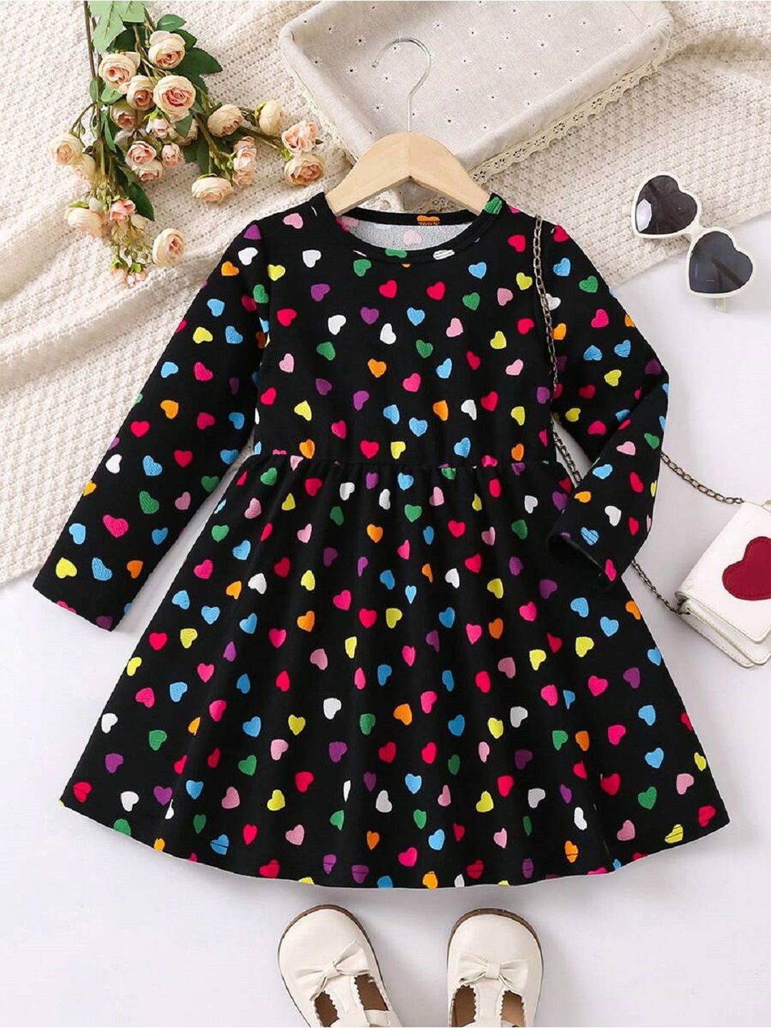 White World Girls Polka Dot Print Fit & Flare Dress