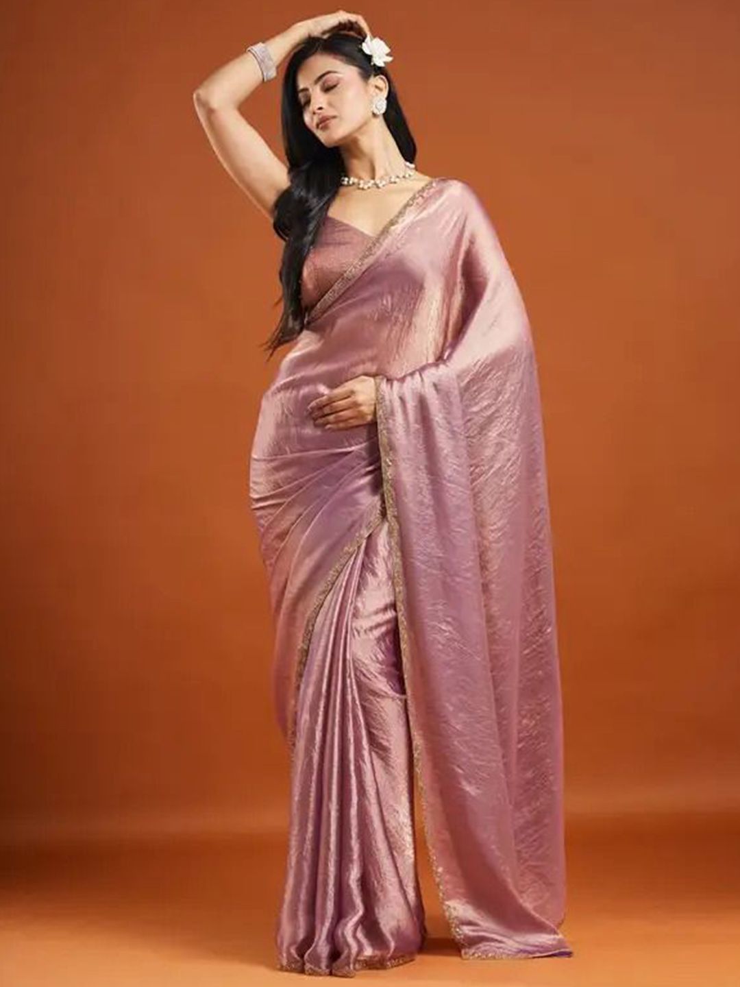 VRAGI Embroidered Pure Chiffon Saree