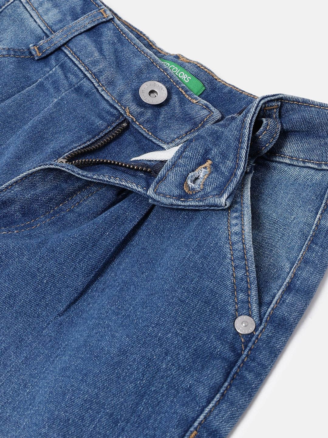 Girls Wide Leg Mid-Rise Low Distress Light Fade Jeans 3