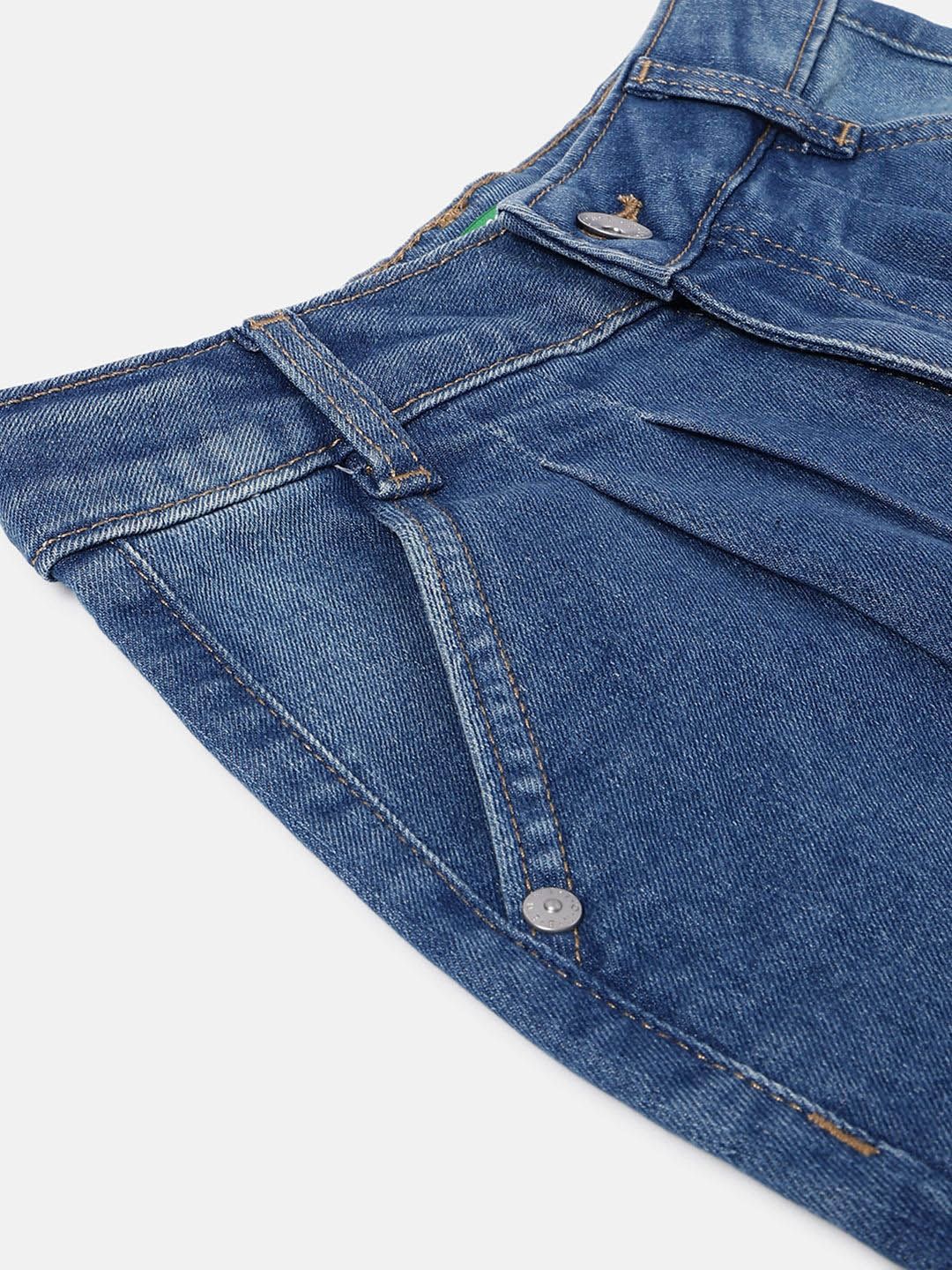 Girls Wide Leg Mid-Rise Low Distress Light Fade Jeans 4