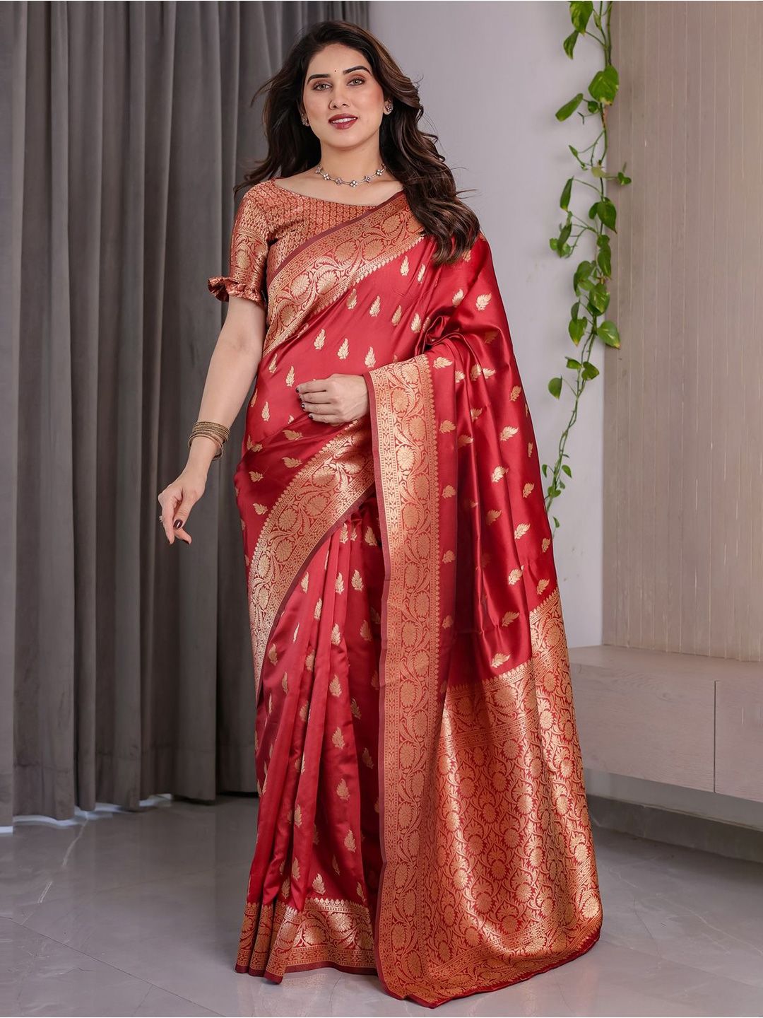ALMAARI FASHION Ethnic Motifs Woven Design Zari Banarasi Saree