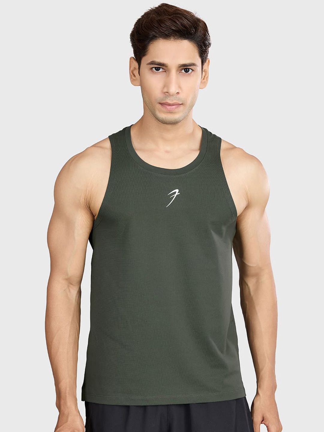 FUAARK Olive Running Regular Fit Sretchable & lightweight Tank for Men's Stretchable Vest