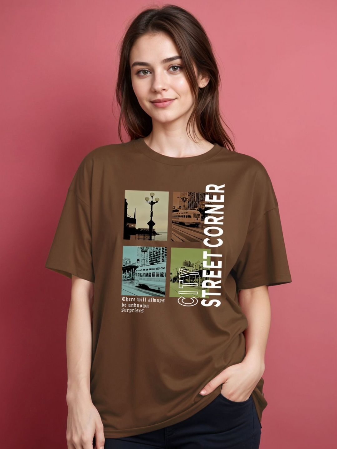 SMARTEES Graphic Printed Round Neck Drop-Shoulder Sleeves Cotton Oversized T-shirt