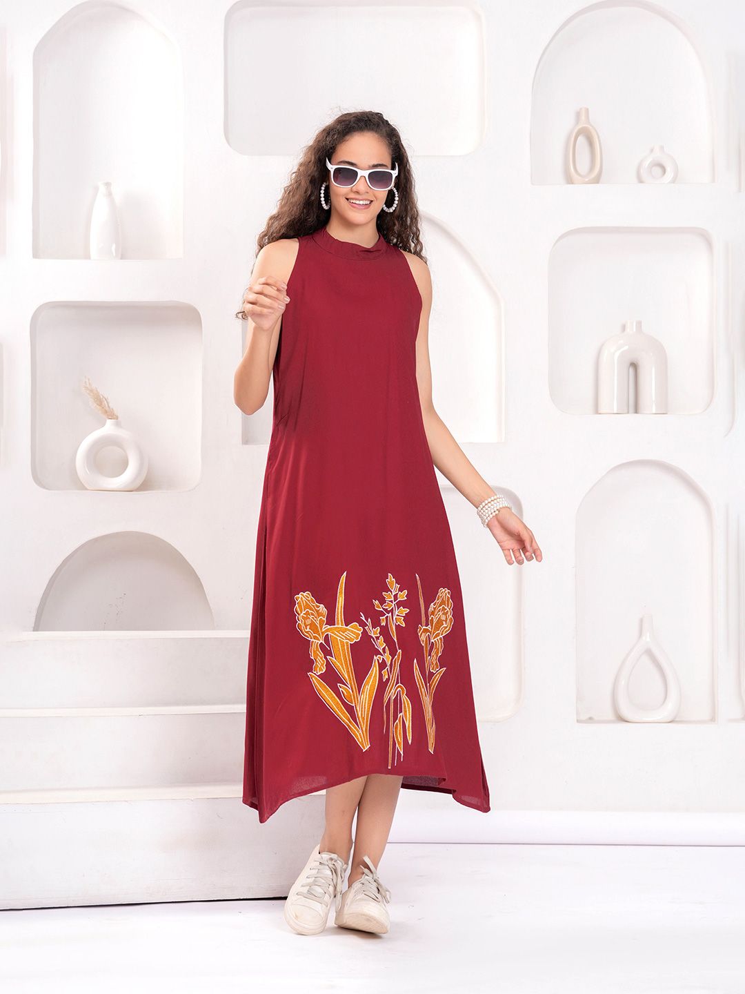 OH MI DIOS Women Floral Printed A-Line Midi Dress