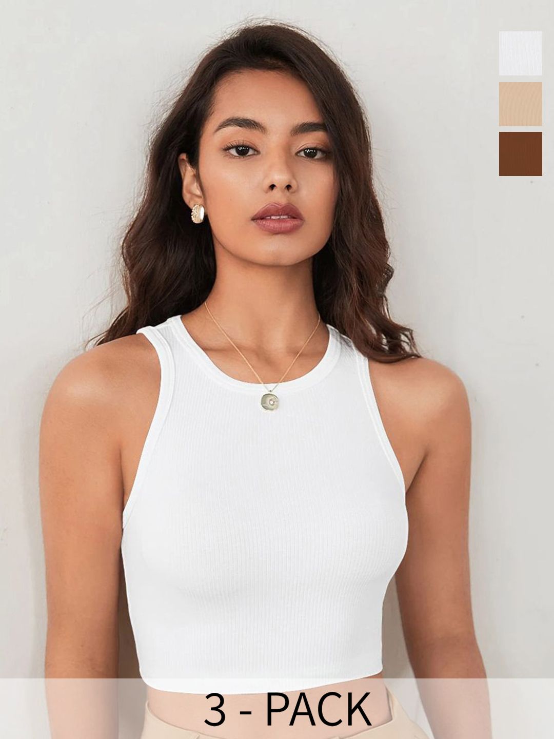 BAESD Women Pack of 3 Sleeveless Lycra Solid Tank Crop Top