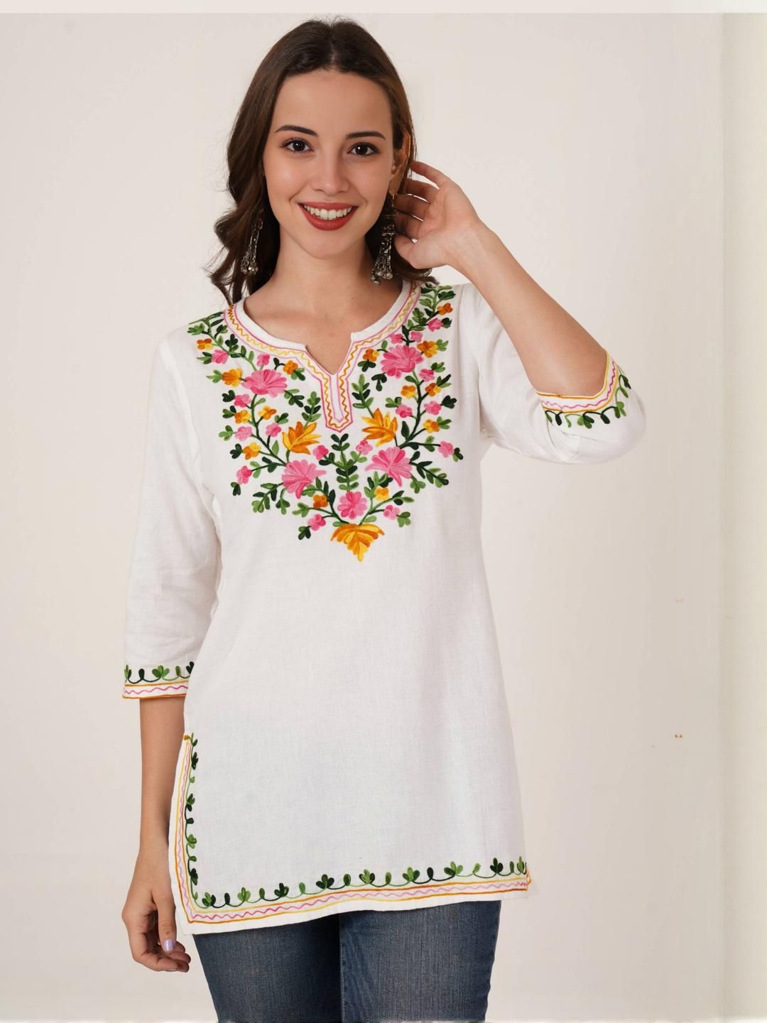 Diktmark Floral Embroidered Thread Work Detail Pure Cotton Kurti