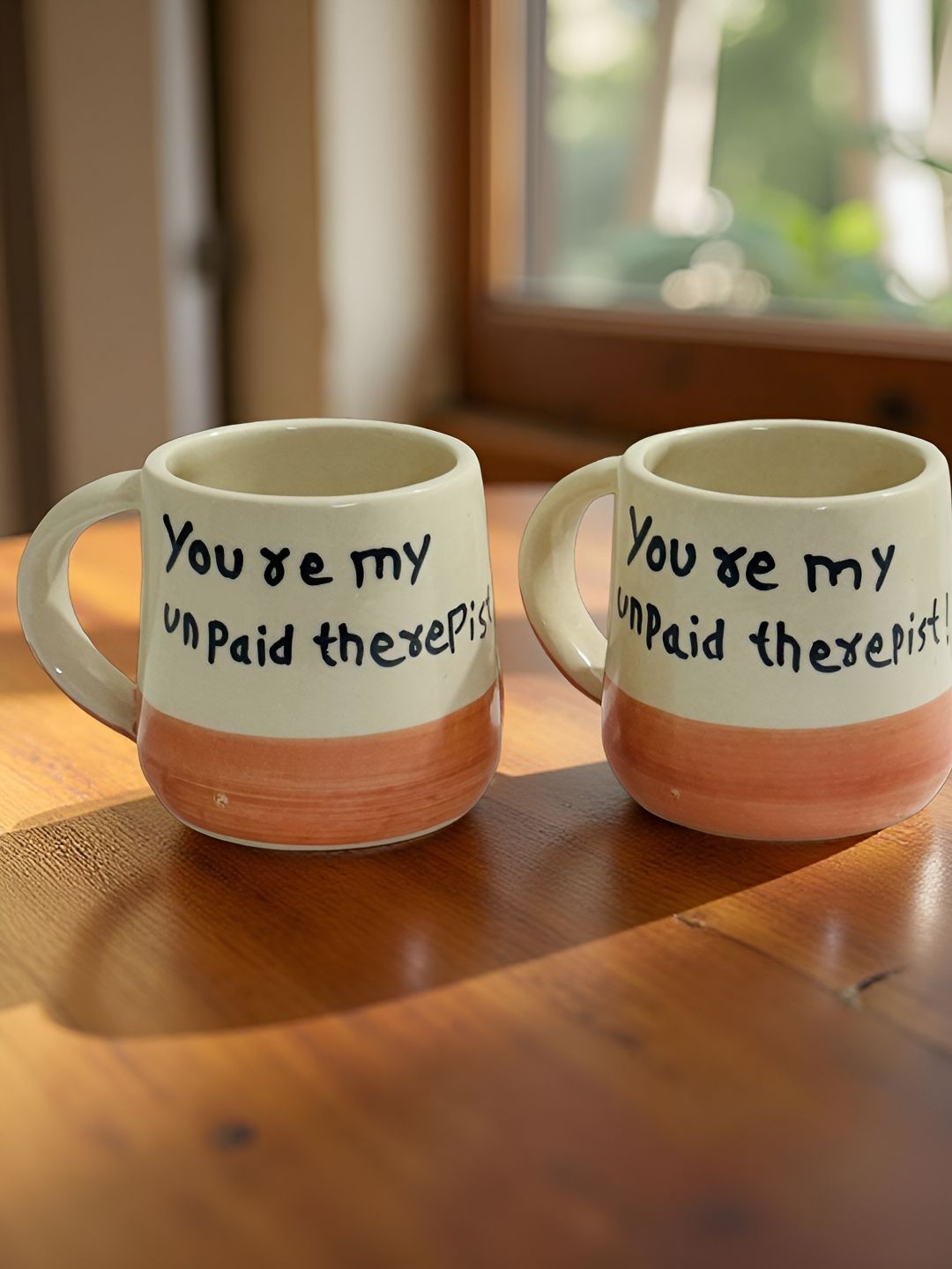 Lupaava White & Orange and Hand Painted Printed Ceramic Glossy of Cups and Mugs