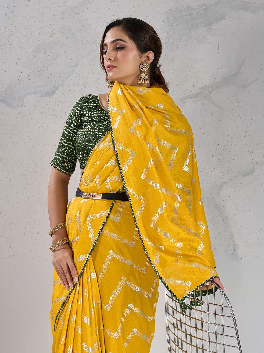 PBS PRINTS Floral Foil Printed Dola Silk Saree