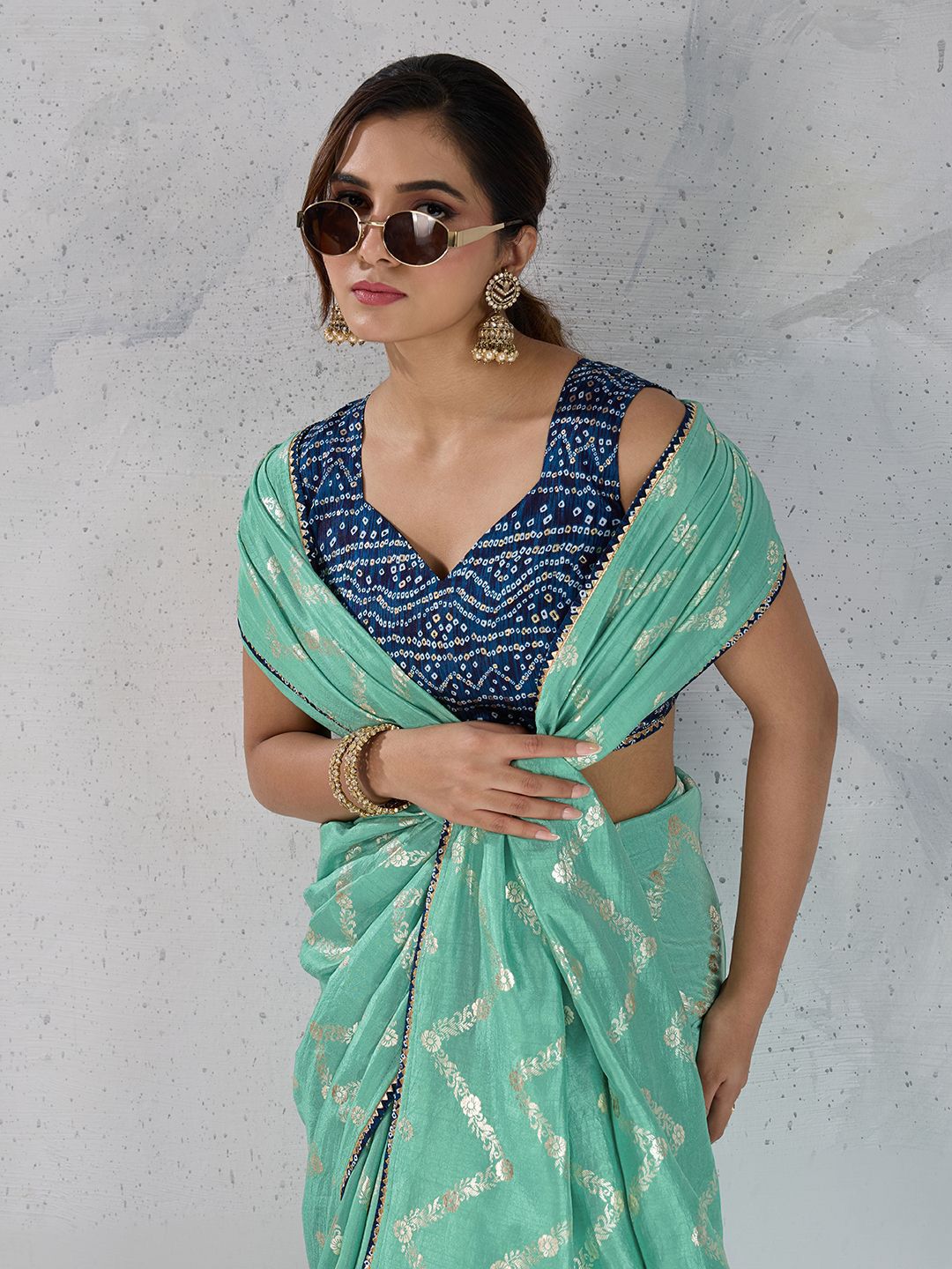 PBS PRINTS Floral Woven Design Gotta Patti Saree