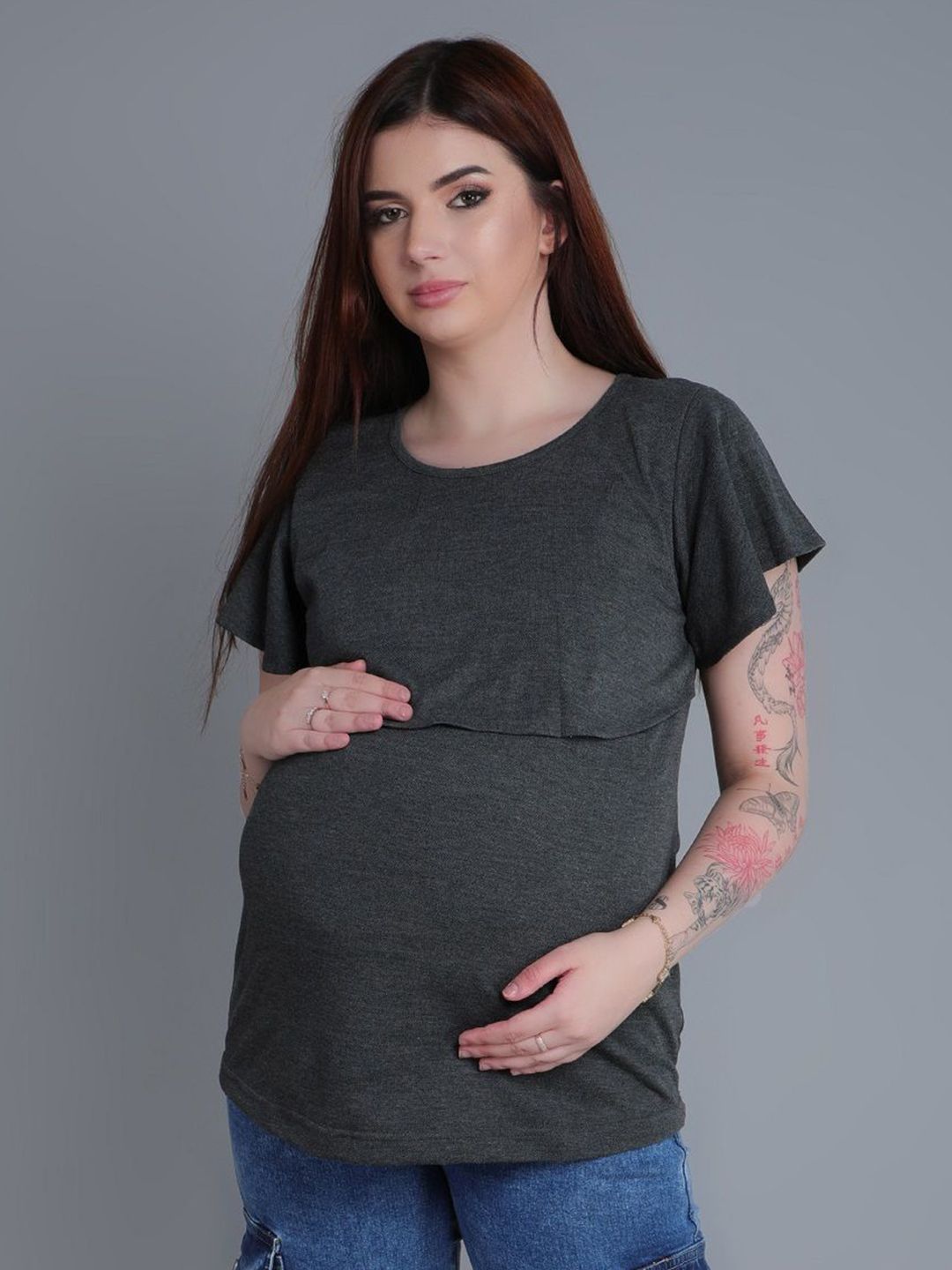 mama & bebe Round Neck Relaxed Fit Maternity T-shirt