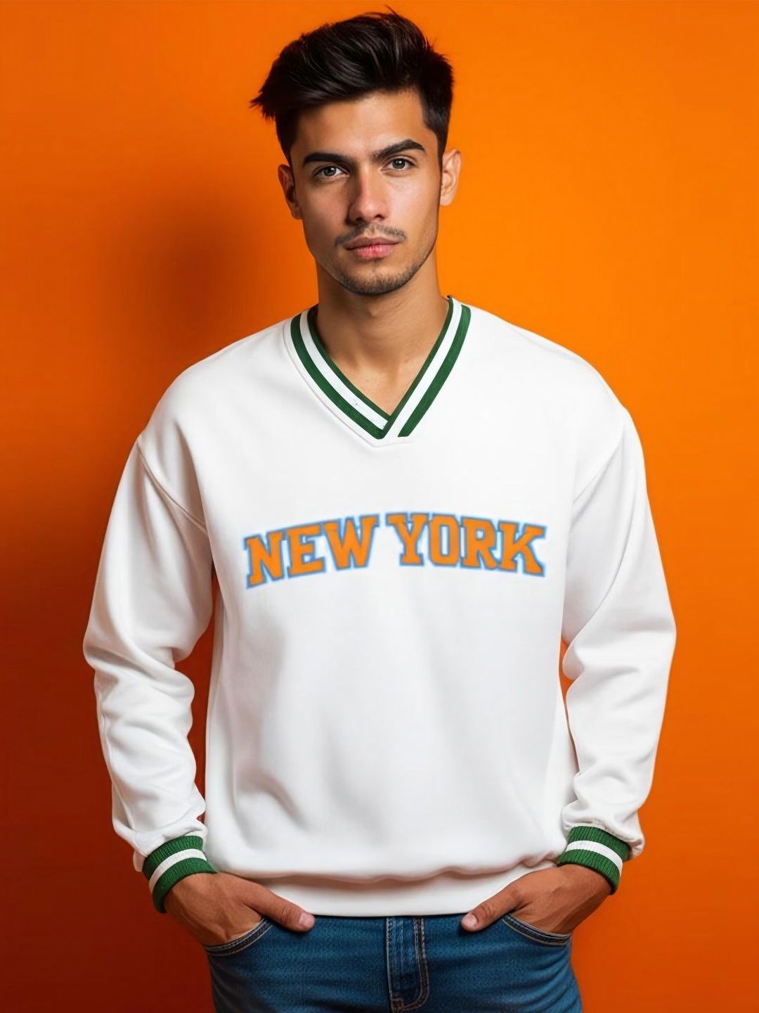 Moda Rapido Typography Printed V-Neck Long Sleeves T-shirt