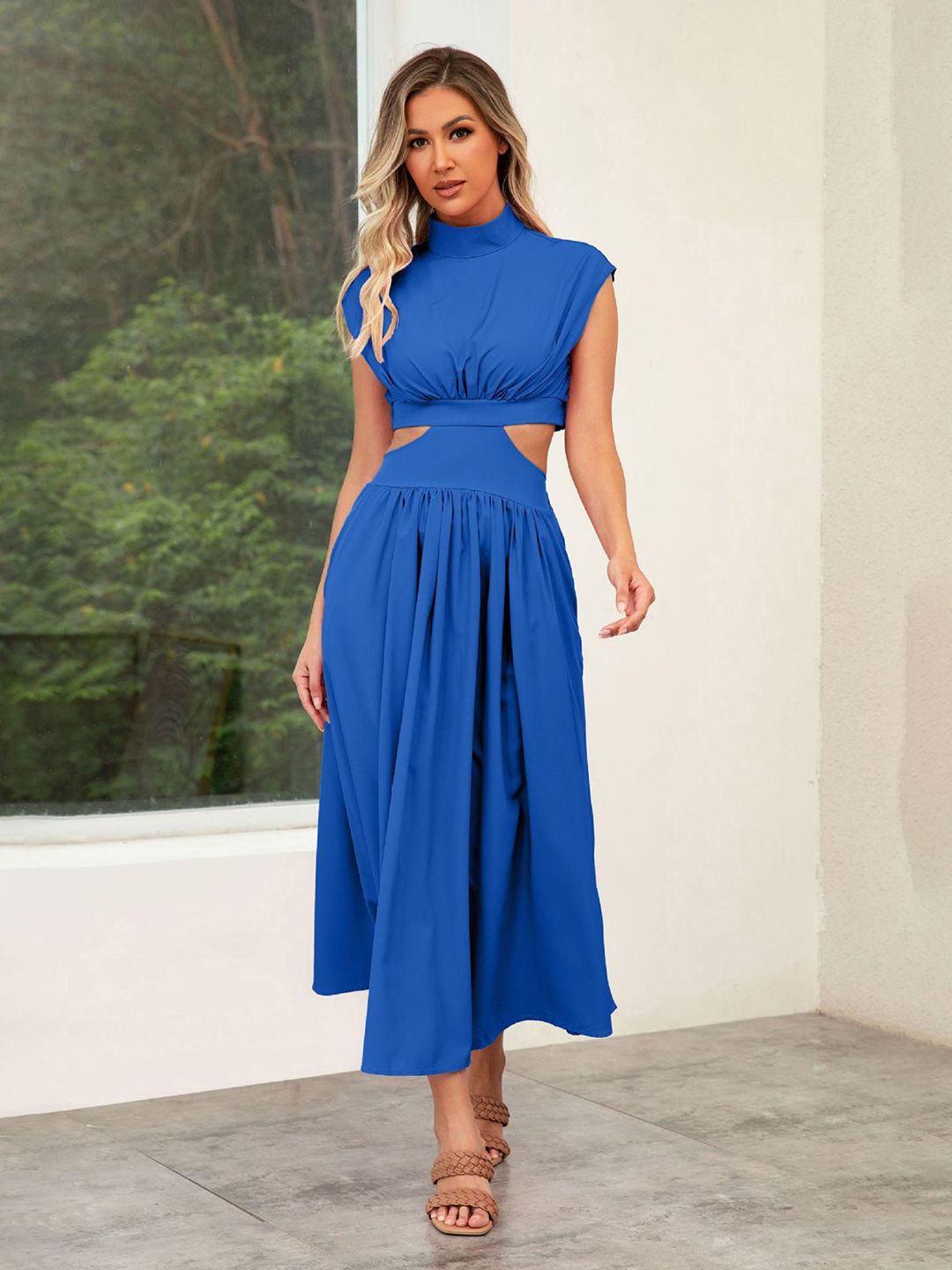 bebe High Neck Fit & Flare Midi Dress