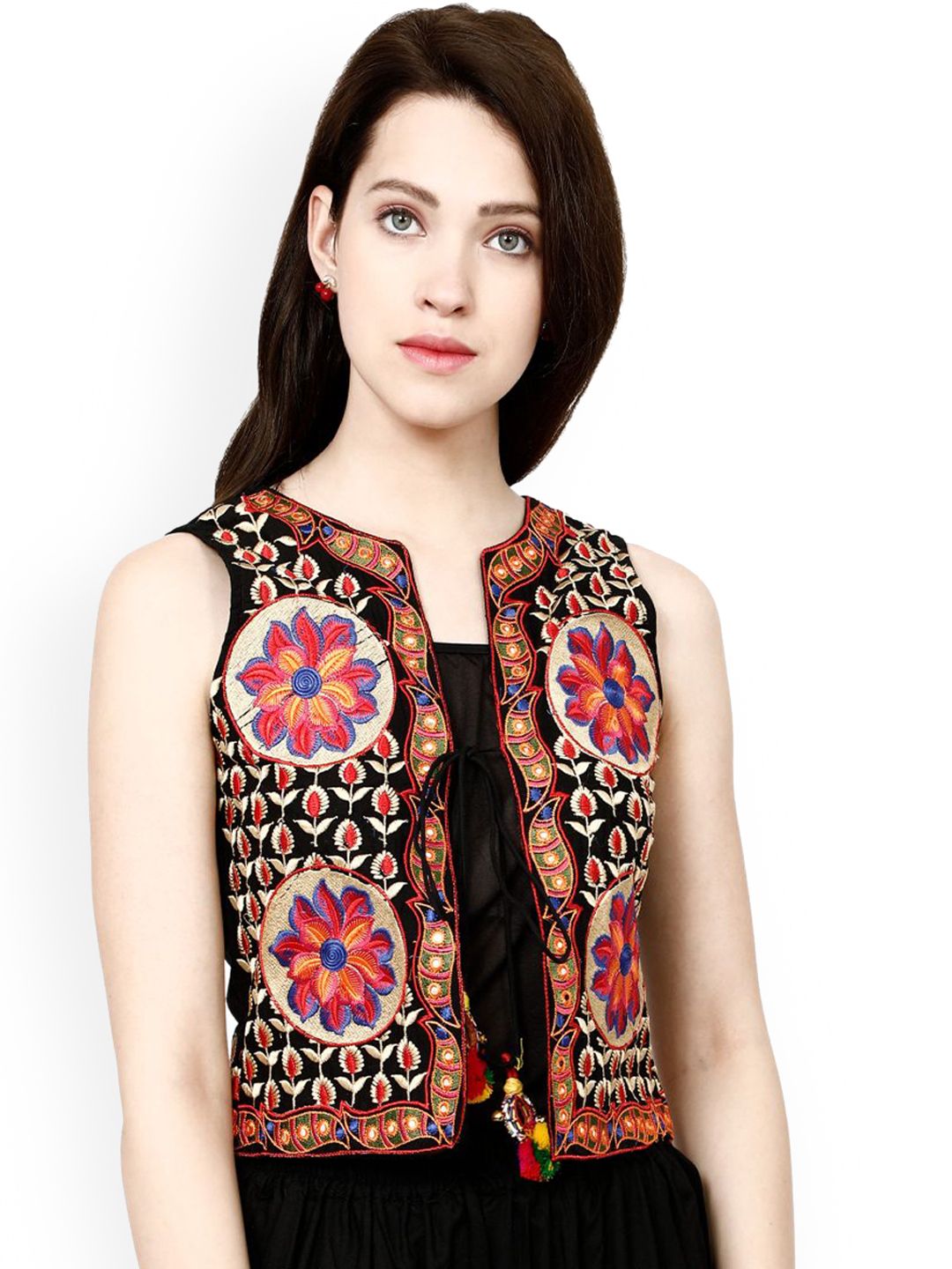 Prijam Women Collarless Floral Casual Tailored Jacket