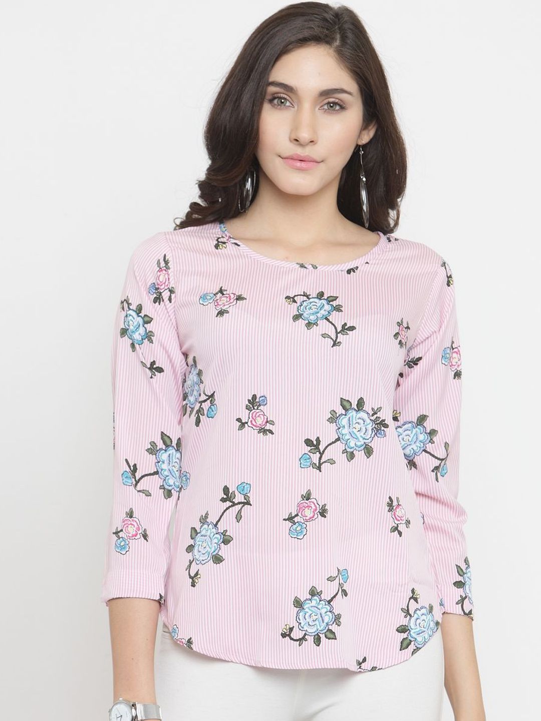 TANDUL Women Floral Printed Round Neck Crepe Regular Top