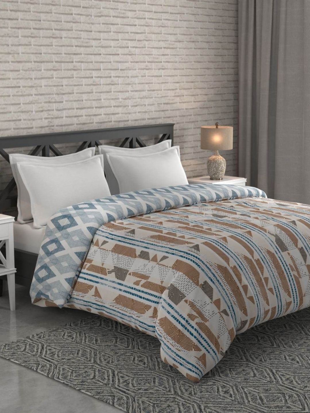 Buy Bichauna Malhar Brown & Blue Printed Cotton AC Room 120 GSM Double Bed Comforter -  - Home for Unisex