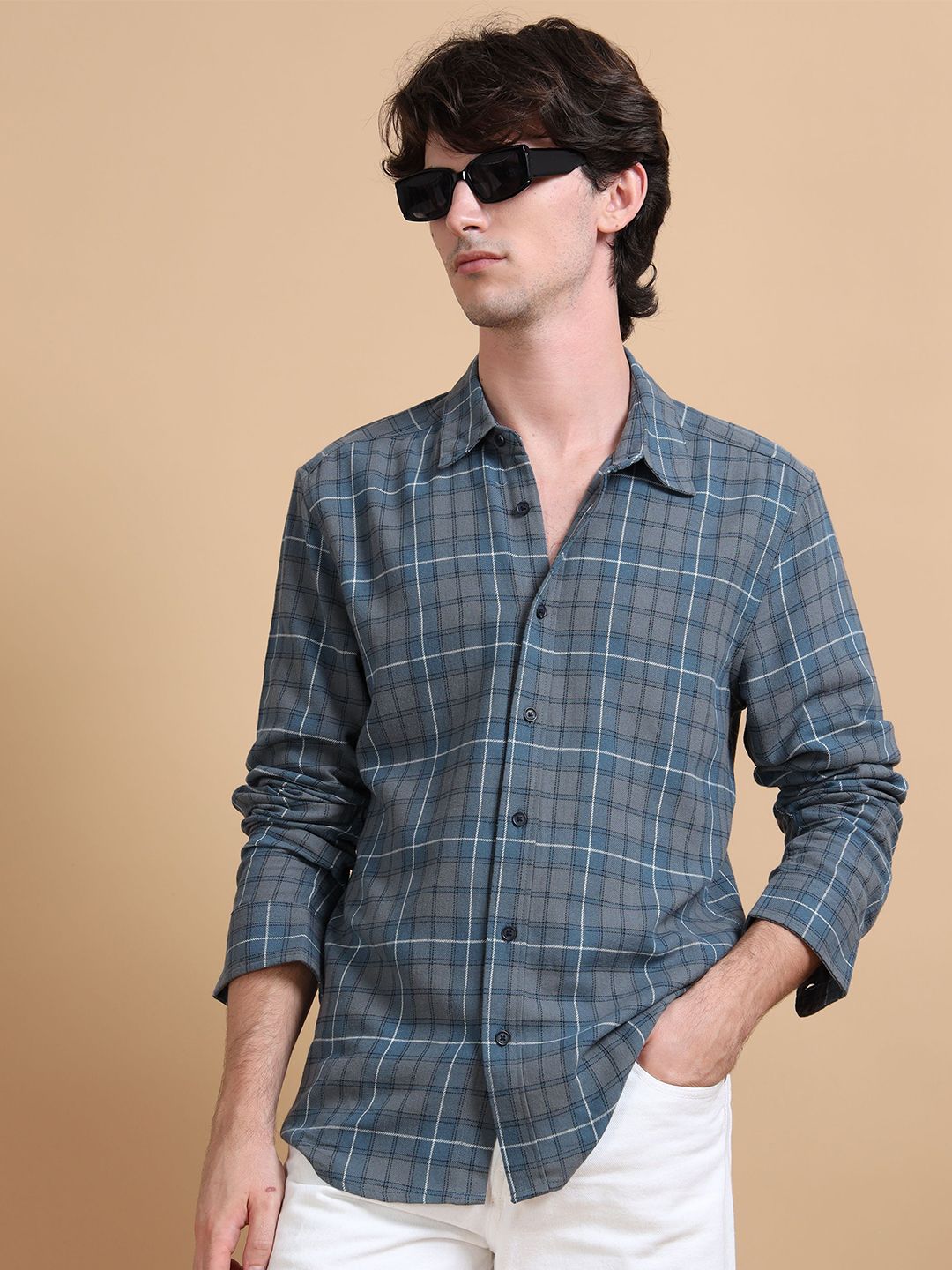 StitchX Men's Full Sleeve Brushed Cotton Checkered Shirt