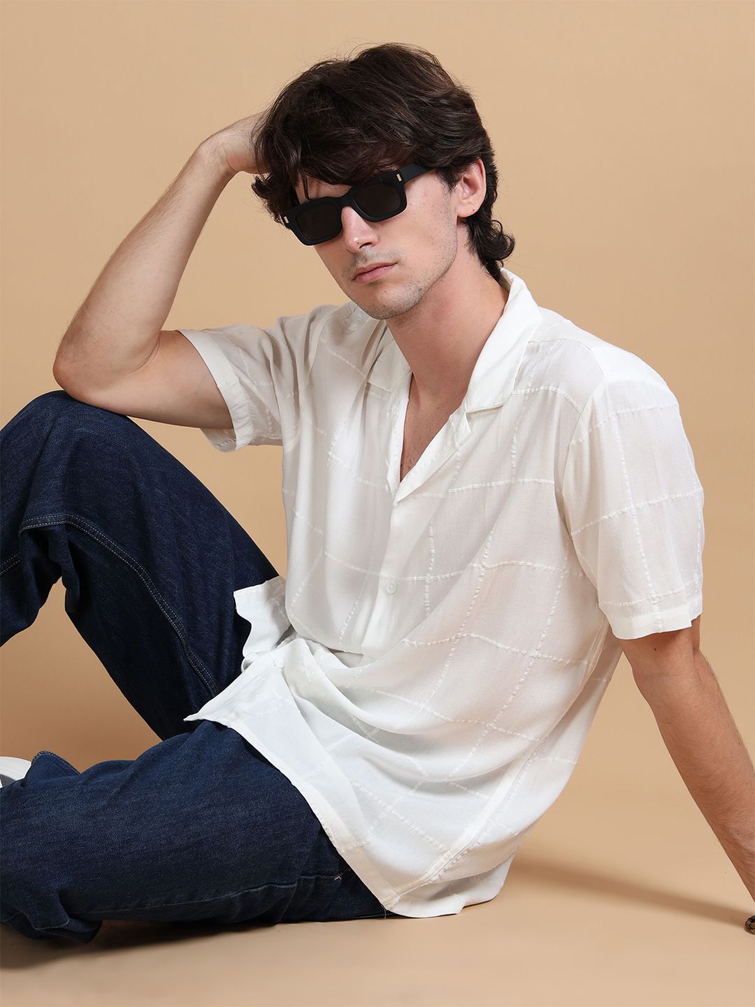 StitchX Men Short Sleeve Textured Cuban Collar Shirt