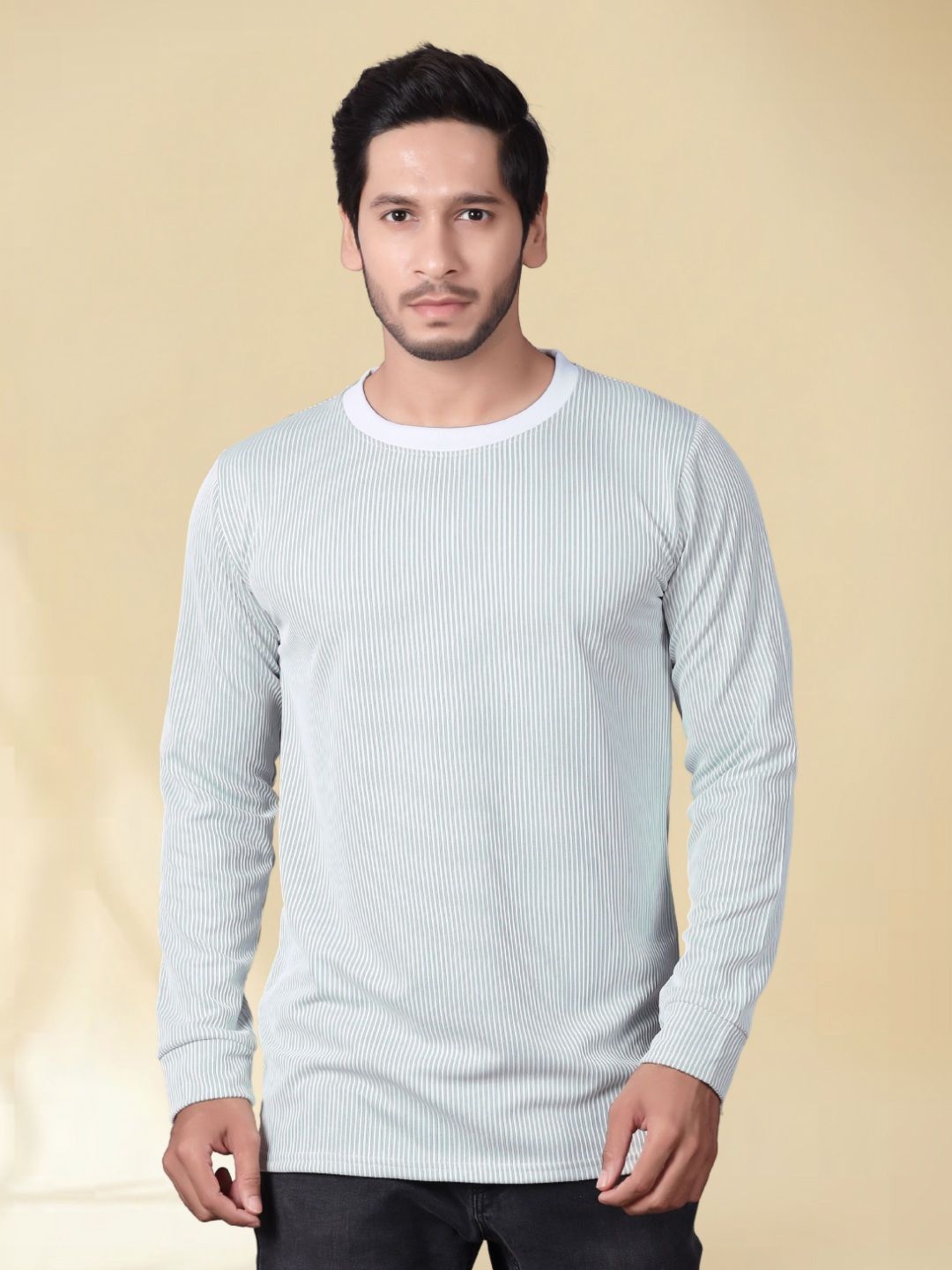 Divra Clothing Men Striped Regular Fit Round Neck Full Sleeve T-shirt