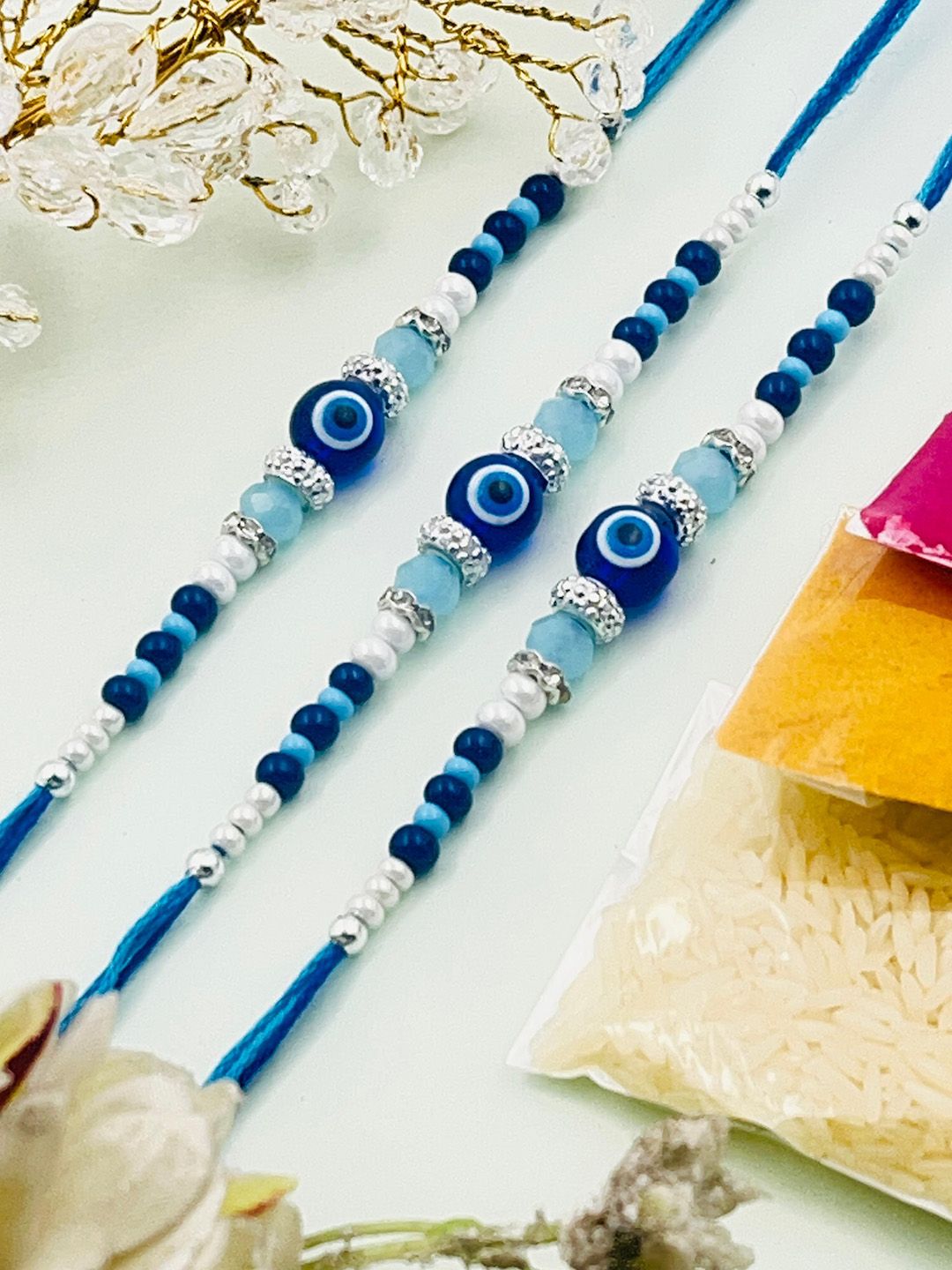 TANAIRA Set Of 3 Brother and Sister Evil Eye Desginer Rakhi