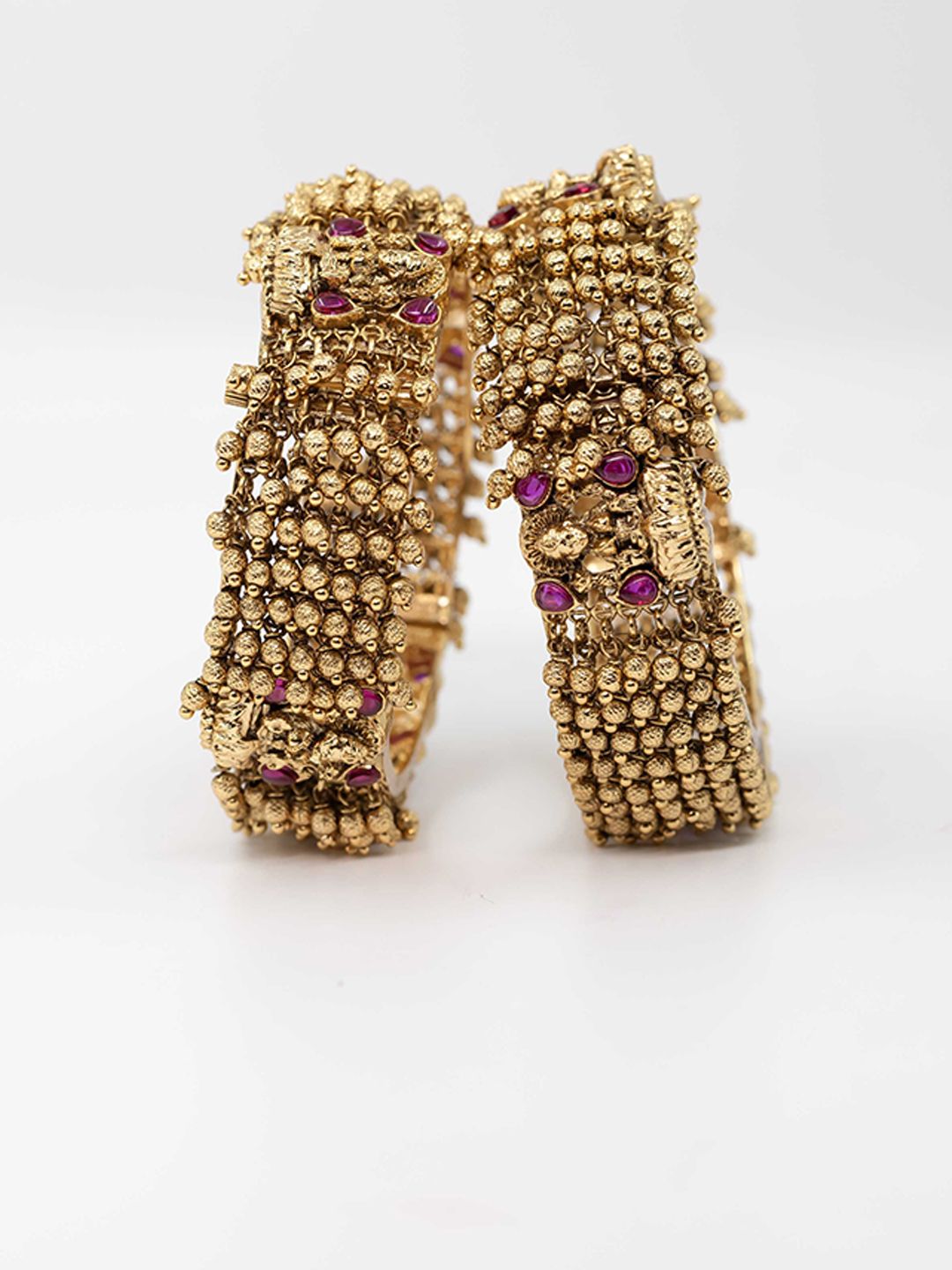South Temple Jewellery Set Of 2 Gold-Plated Stone-Studded Bangles