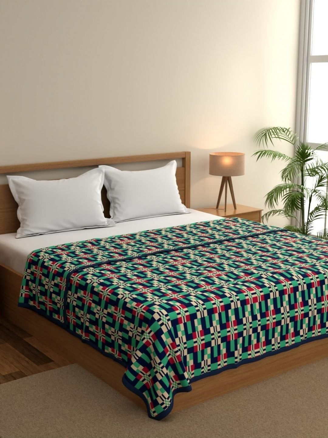 home expressions Ambrosia Sea Green Printed Cotton AC Room 120 GSM Double Bed Dohar